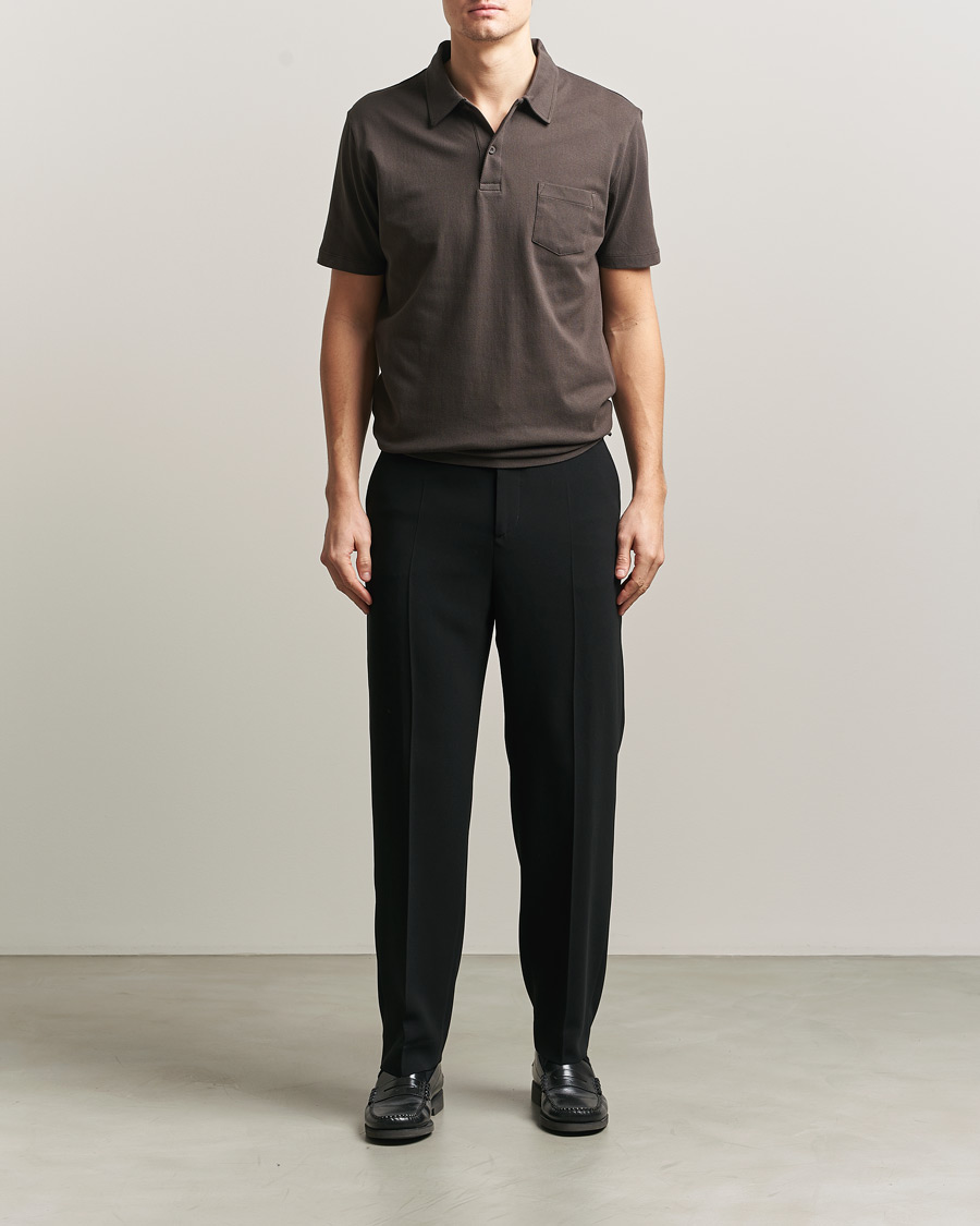 Hombres | Polos | Sunspel | Riviera Polo Shirt Dark Chocolate
