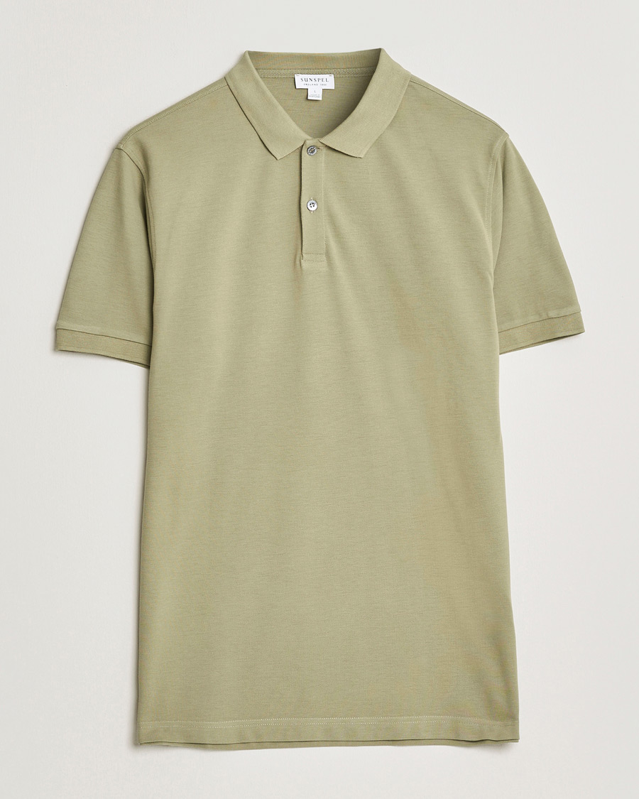 Hombres | Polos | Sunspel | Supima Cotton Short Sleeve Pique Polo Pistachio