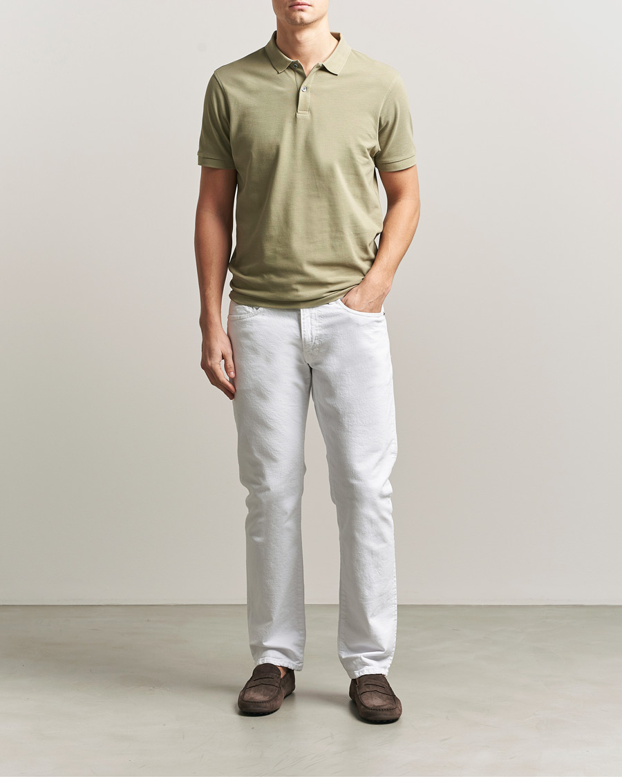 Hombres | Polos | Sunspel | Supima Cotton Short Sleeve Pique Polo Pistachio