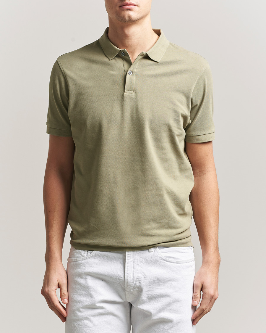Hombres | Polos | Sunspel | Supima Cotton Short Sleeve Pique Polo Pistachio