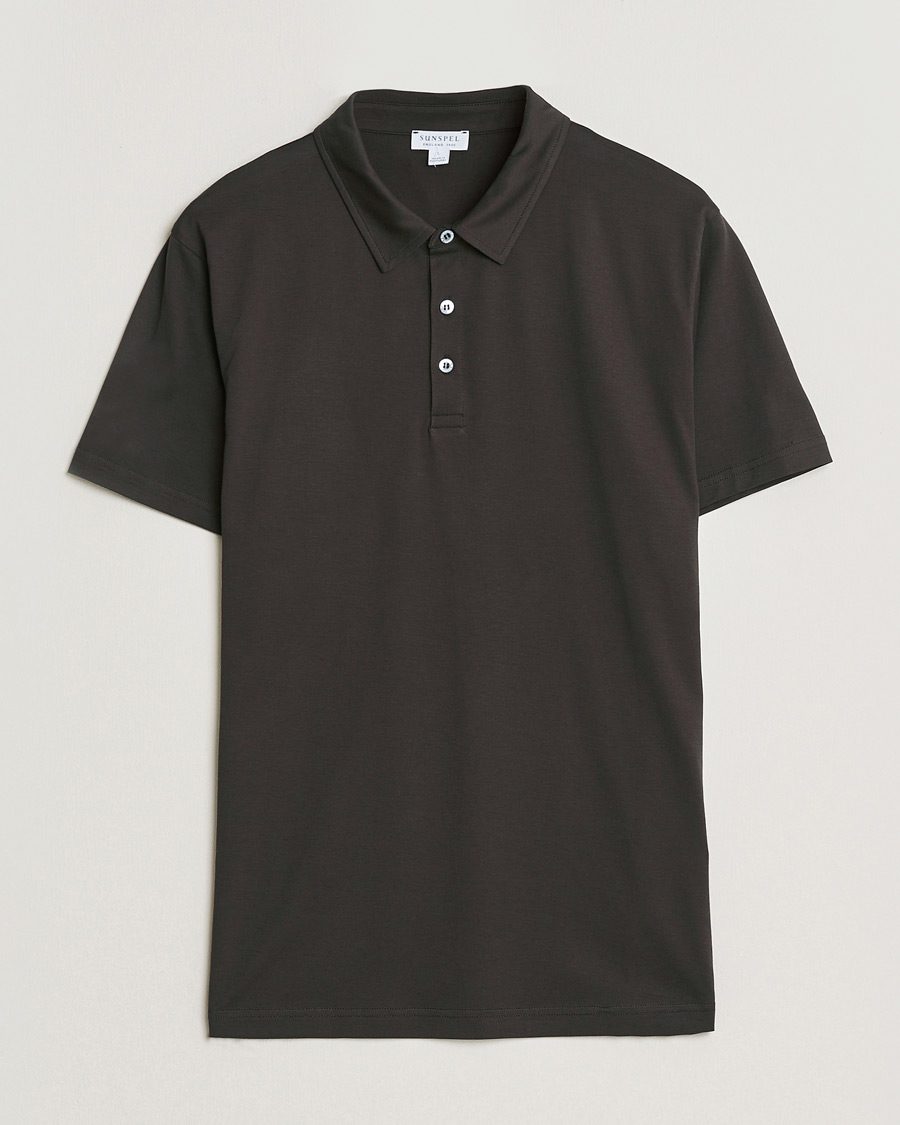 Hombres | Polos | Sunspel | Cotton Jersey Polo Dark Chocolate