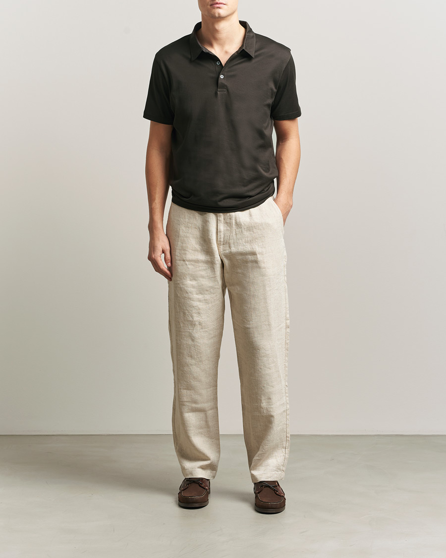 Hombres | Polos | Sunspel | Cotton Jersey Polo Dark Chocolate