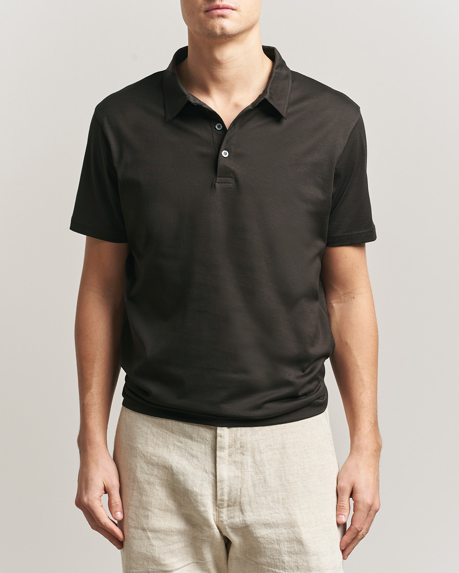 Hombres | Polos | Sunspel | Cotton Jersey Polo Dark Chocolate