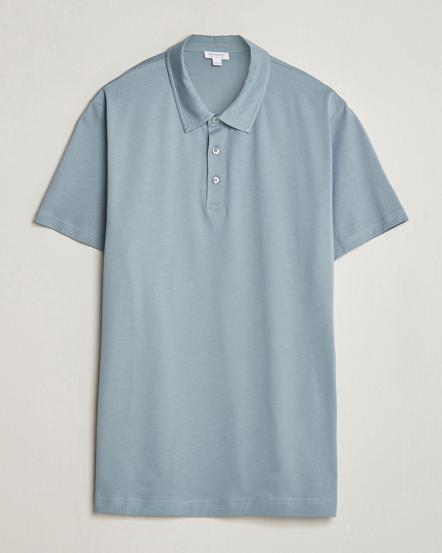 Hombres | Polos | Sunspel | Cotton Jersey Polo Stone Blue