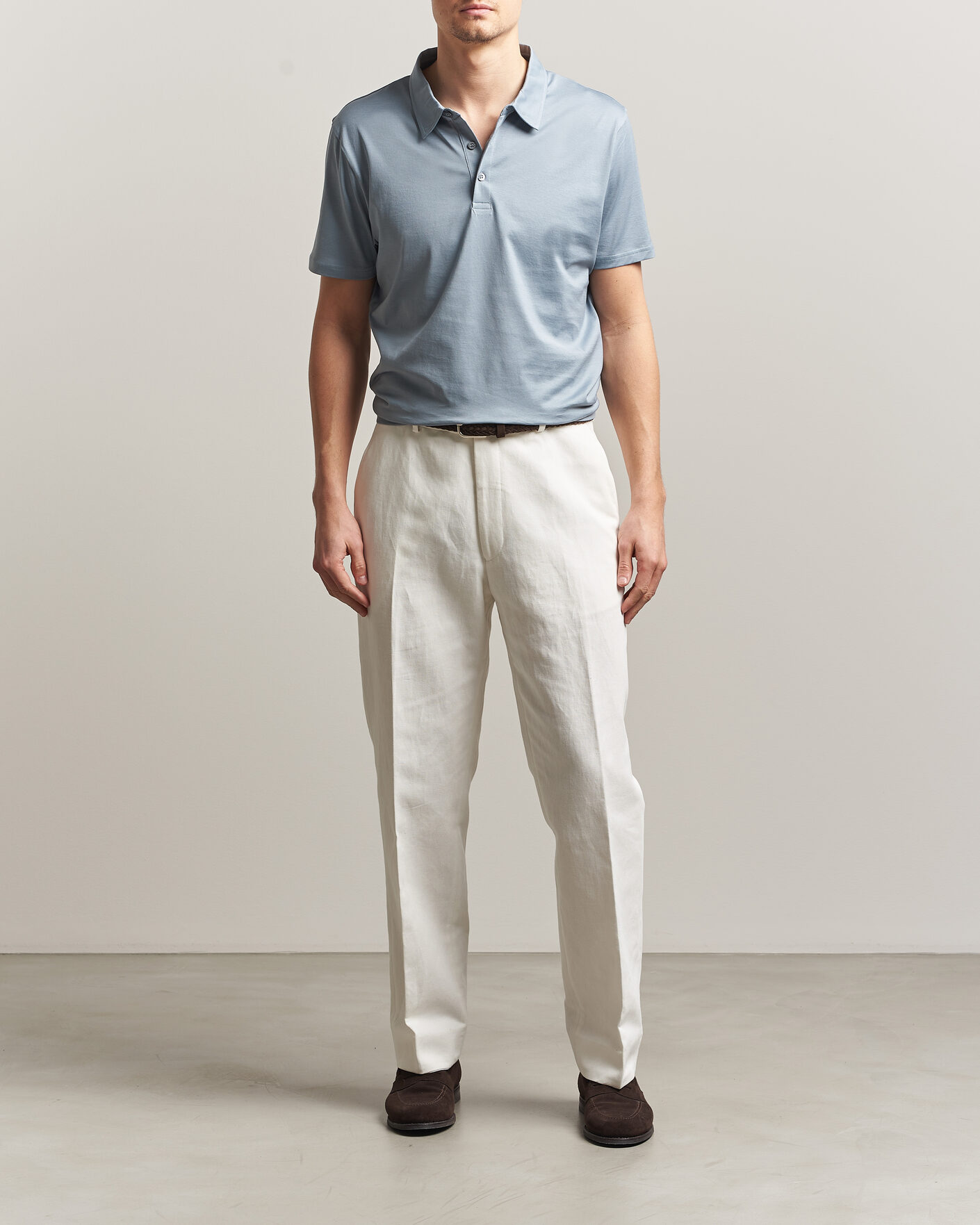 Hombres | Polos | Sunspel | Cotton Jersey Polo Stone Blue