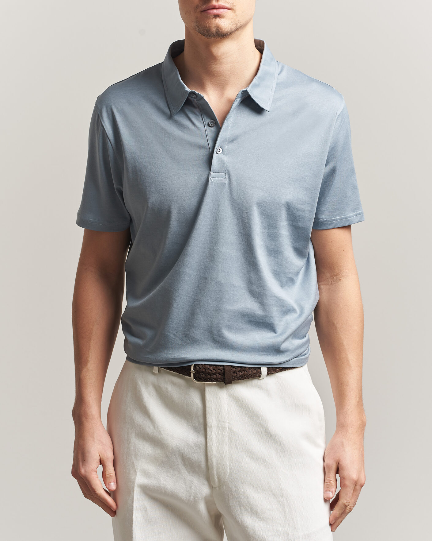 Hombres | Polos | Sunspel | Cotton Jersey Polo Stone Blue