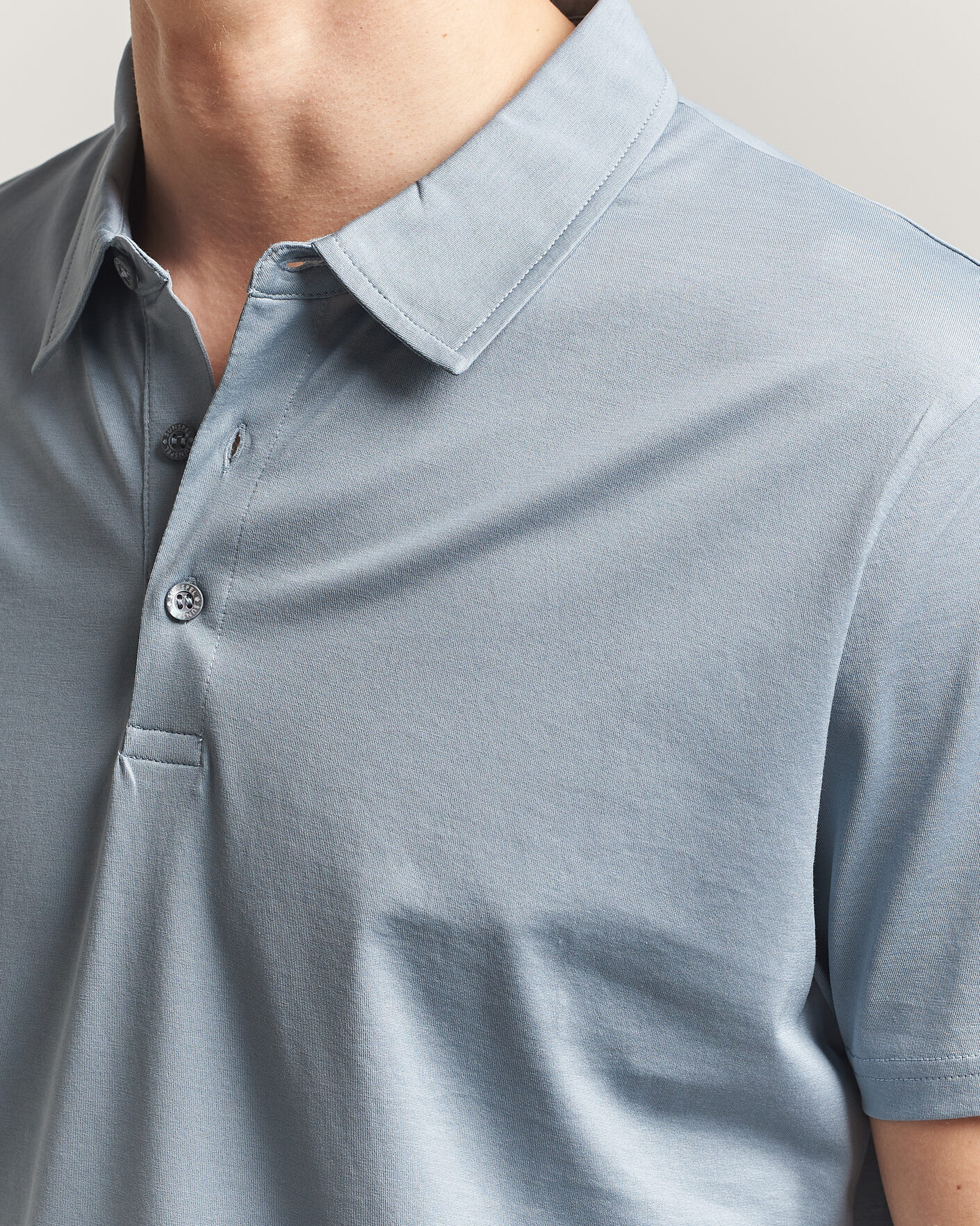 Hombres | Polos | Sunspel | Cotton Jersey Polo Stone Blue