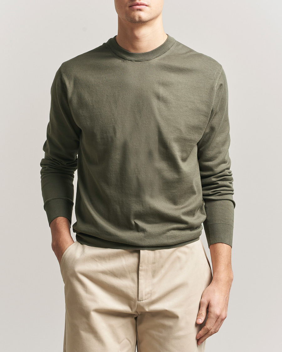 Hombres | Jerséis y prendas de punto | Sunspel | Lightweight Knitted Cotton Crew Khaki