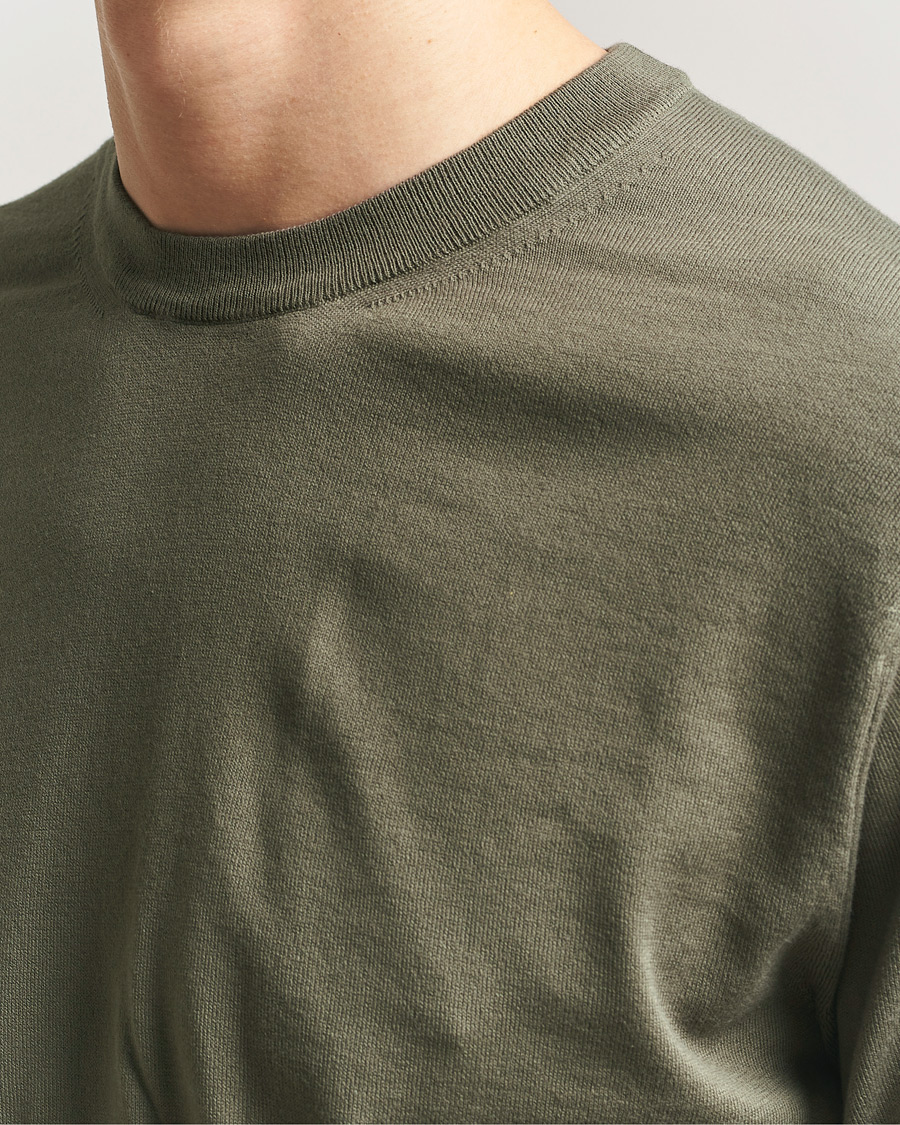 Hombres | Jerséis y prendas de punto | Sunspel | Lightweight Knitted Cotton Crew Khaki