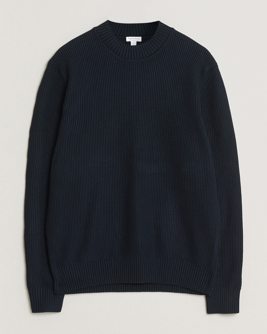 Hombres | Jerséis y prendas de punto | Sunspel | Cotton Stitch Mock Neck Navy