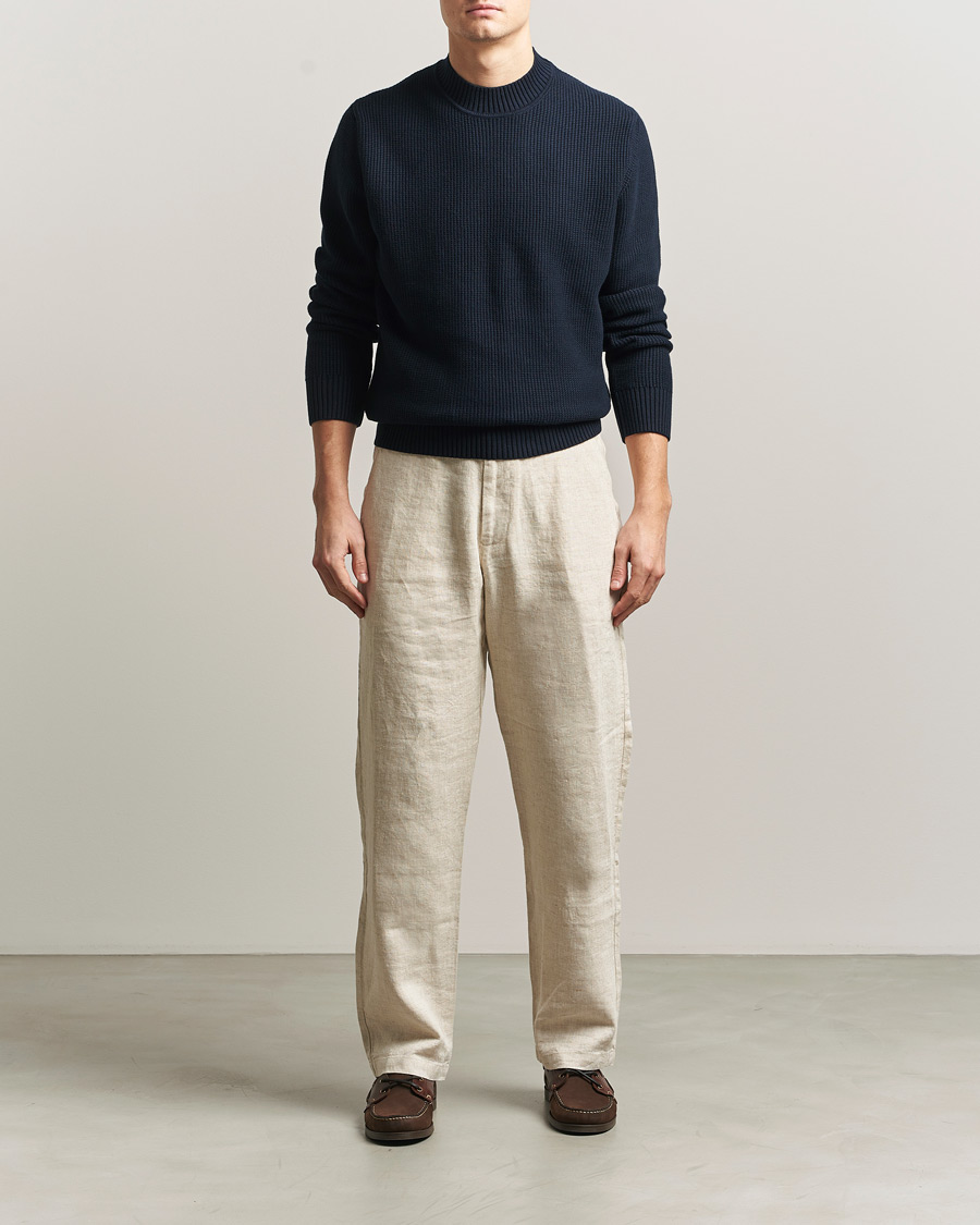 Hombres | Jerséis y prendas de punto | Sunspel | Cotton Stitch Mock Neck Navy