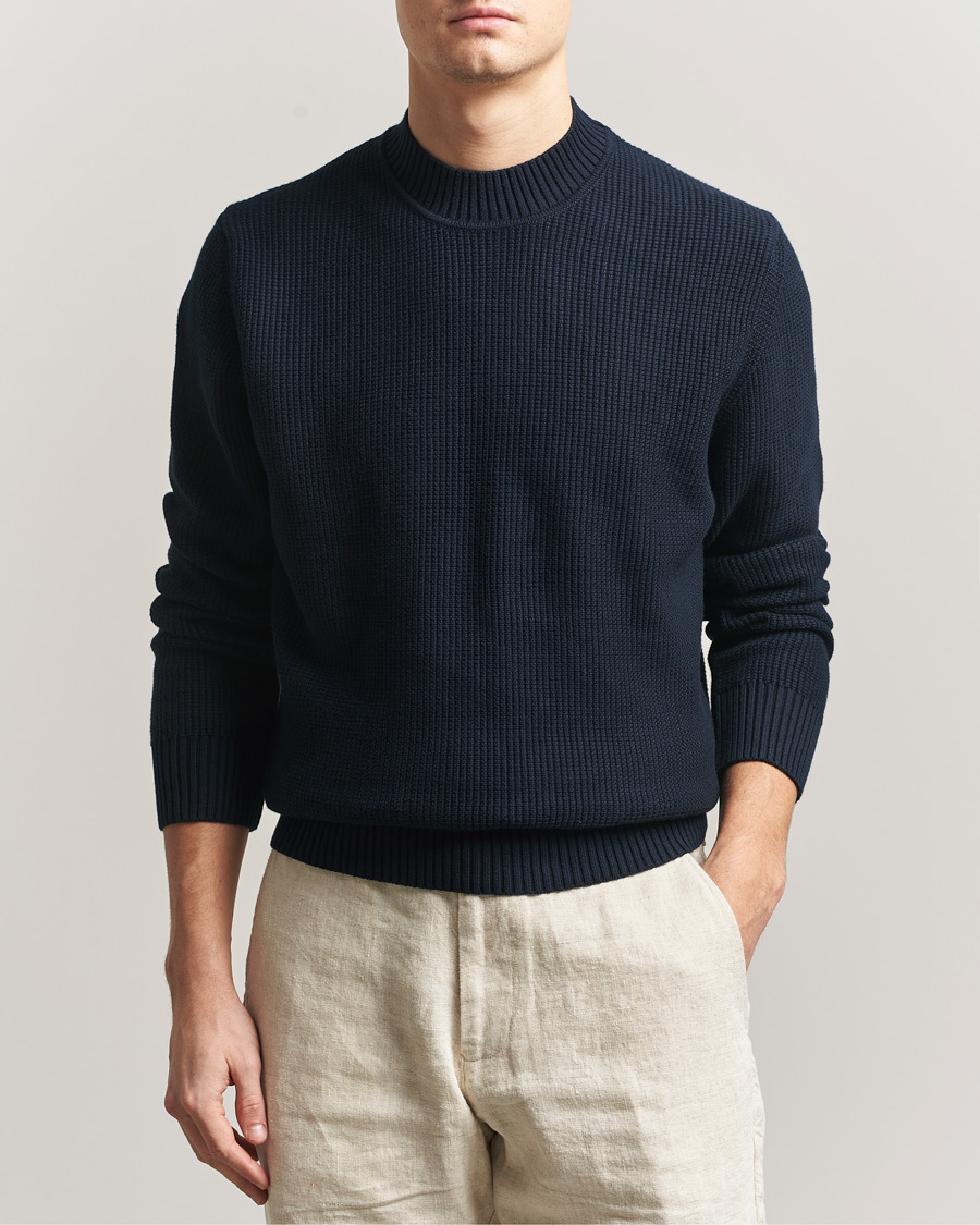 Hombres | Jerséis y prendas de punto | Sunspel | Cotton Stitch Mock Neck Navy
