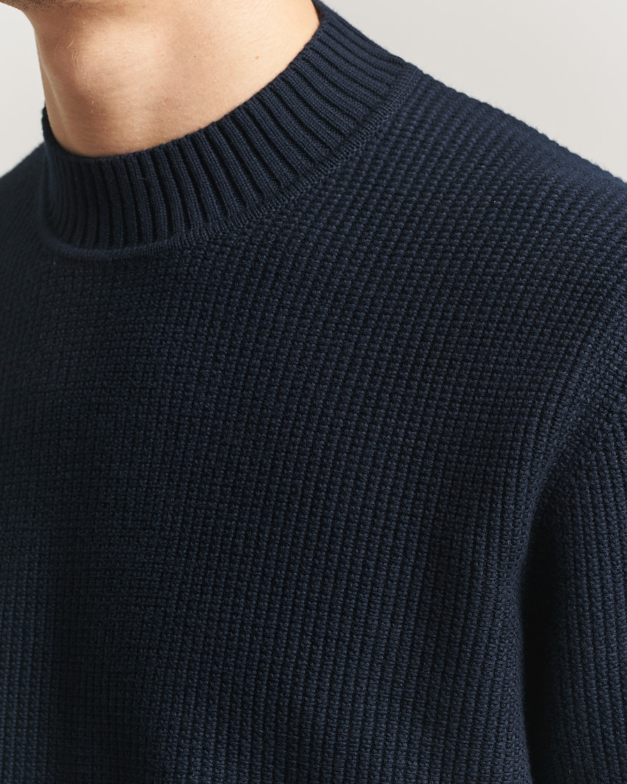 Hombres | Jerséis y prendas de punto | Sunspel | Cotton Stitch Mock Neck Navy