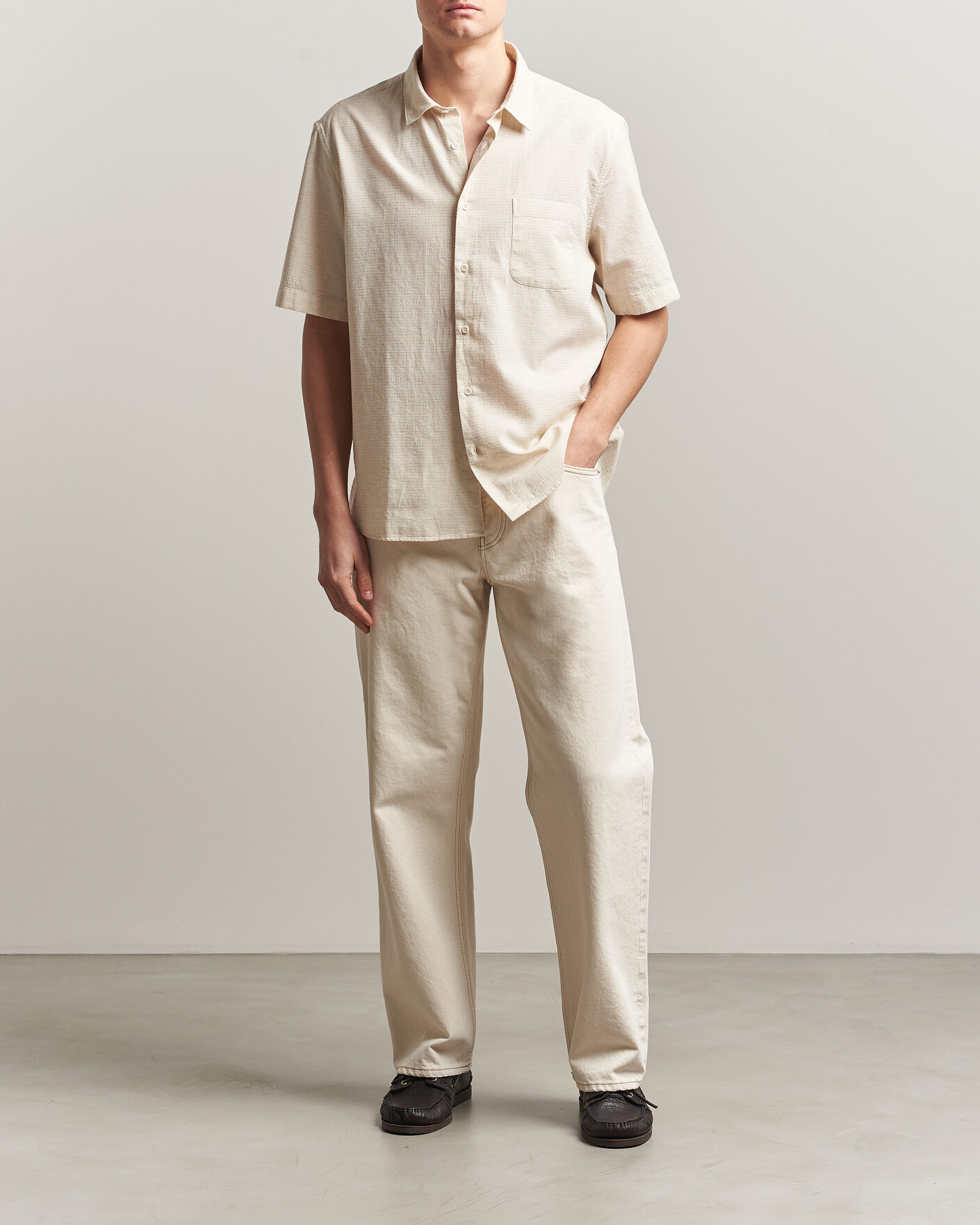 Hombres | Camisas | Sunspel | Natural Texture Linen Shirt Ecru