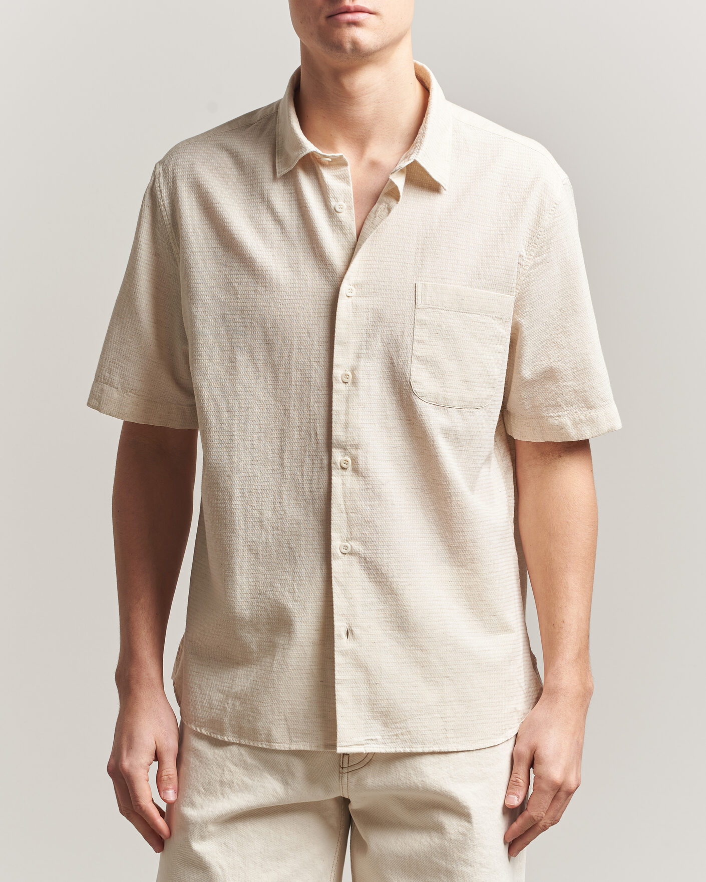 Hombres | Camisas | Sunspel | Natural Texture Linen Shirt Ecru