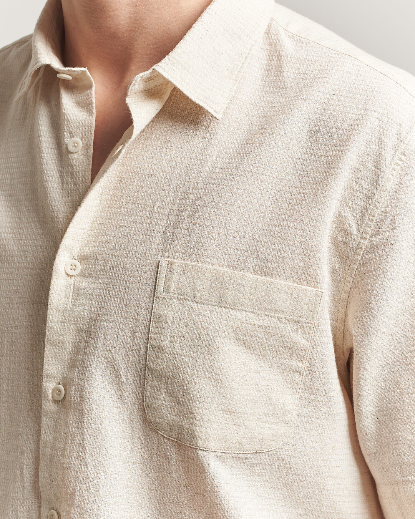 Hombres | Camisas | Sunspel | Natural Texture Linen Shirt Ecru
