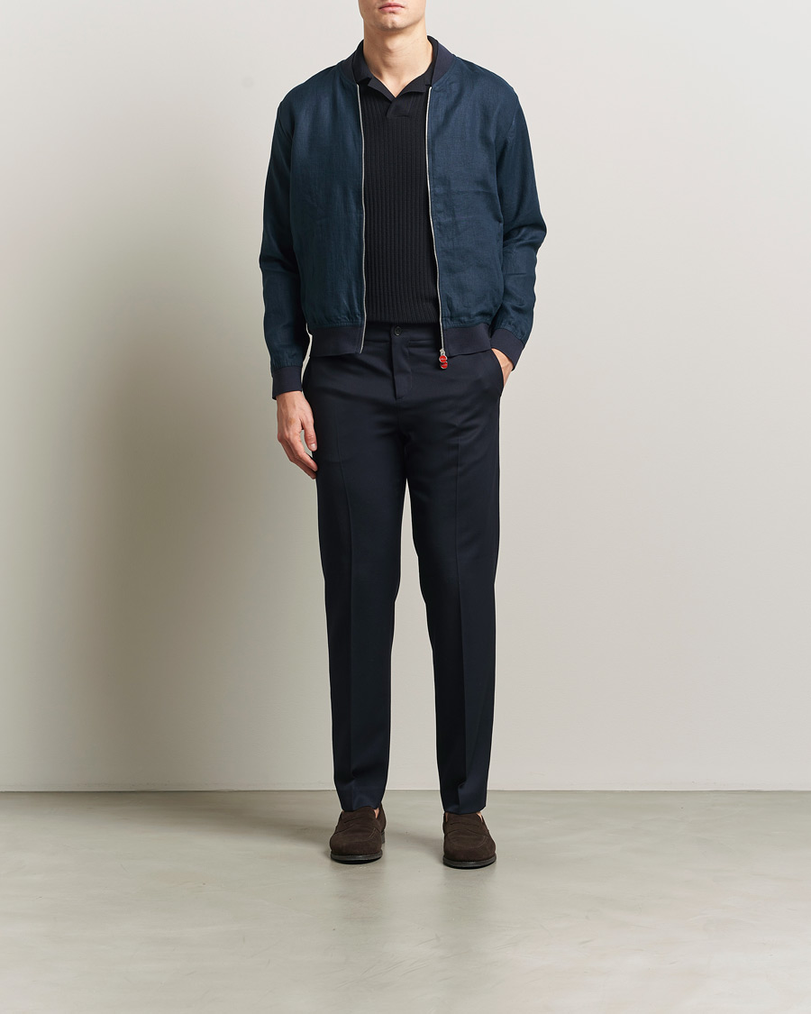 Hombres | Abrigos y chaquetas | Kiton | Unlined Linen Bomber Jacket Navy