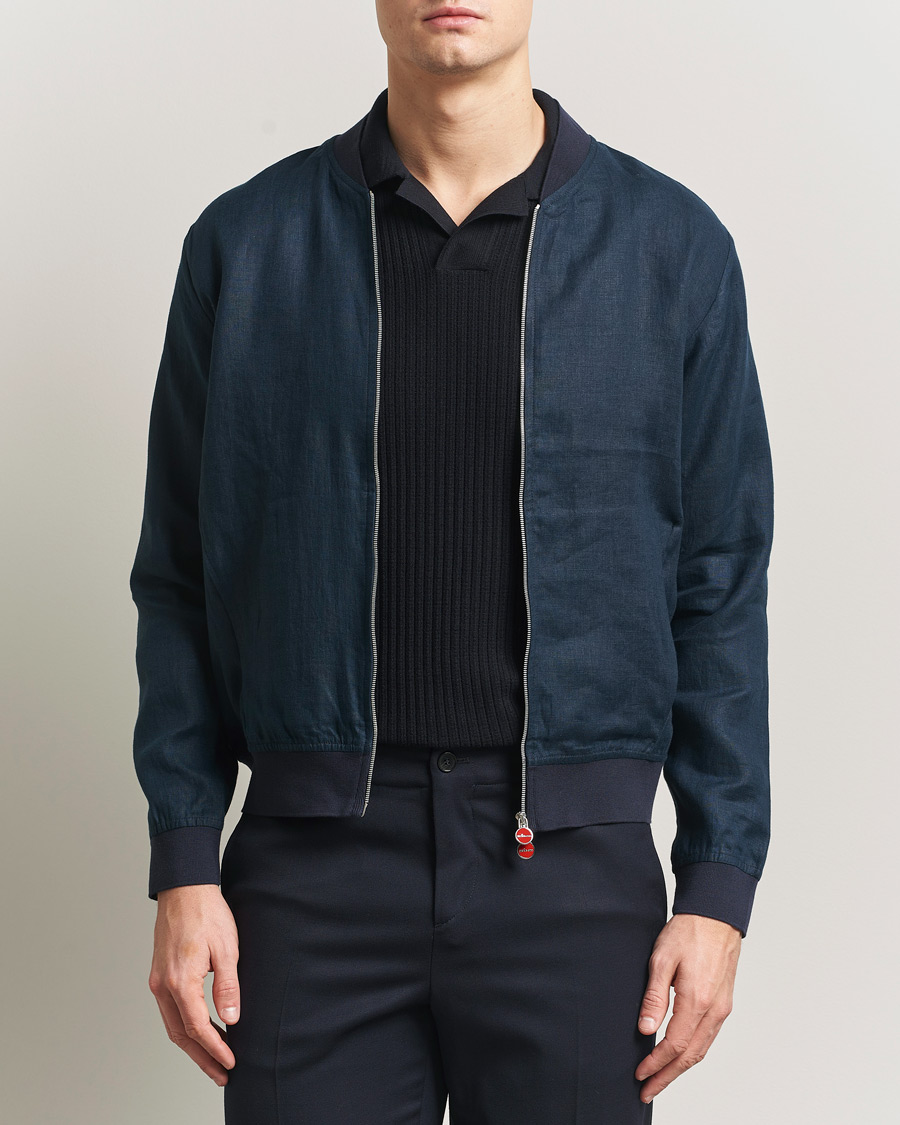 Hombres | Abrigos y chaquetas | Kiton | Unlined Linen Bomber Jacket Navy