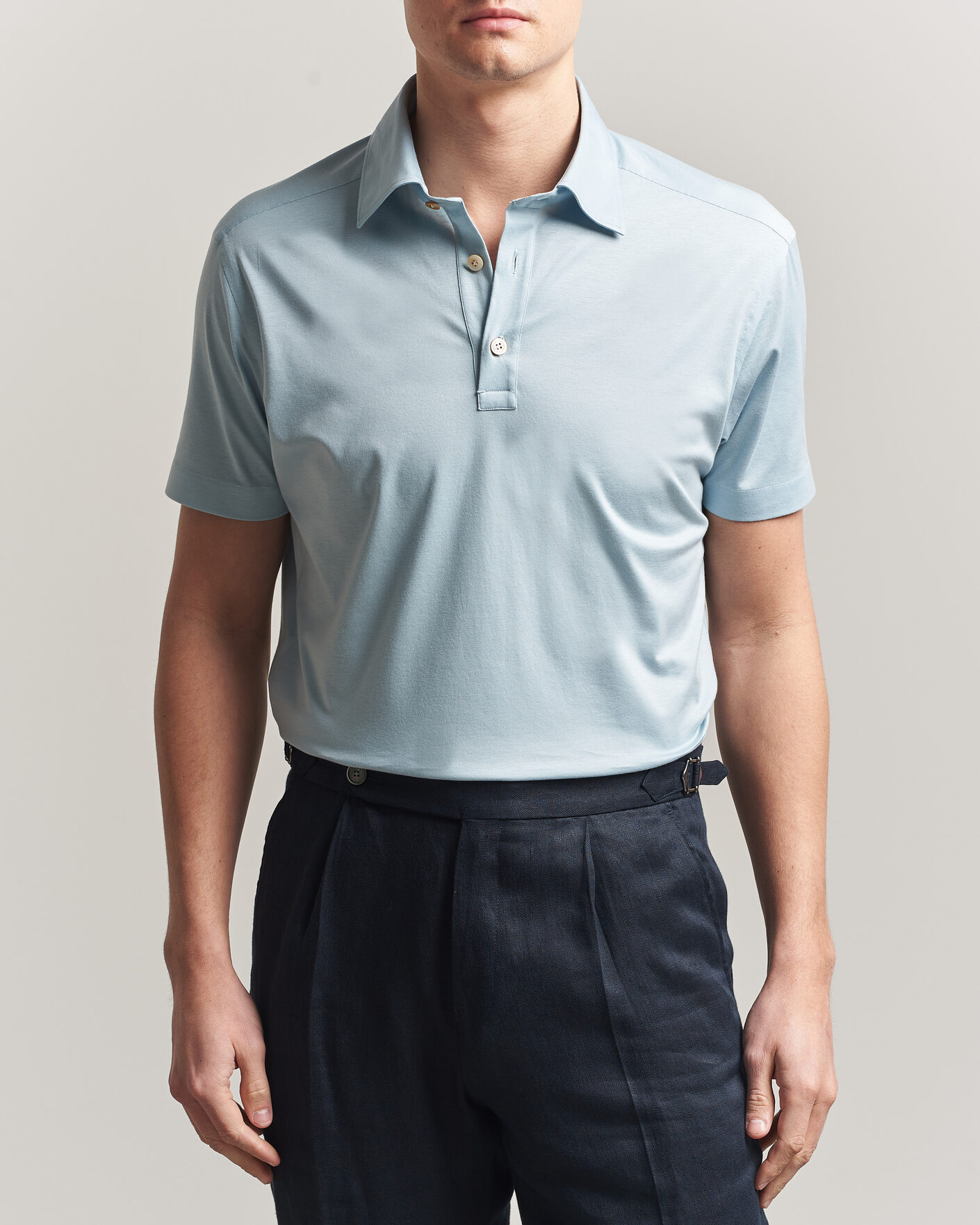 Hombres | Polos | Kiton | Short Sleeve Jersey Polo Sky Blue
