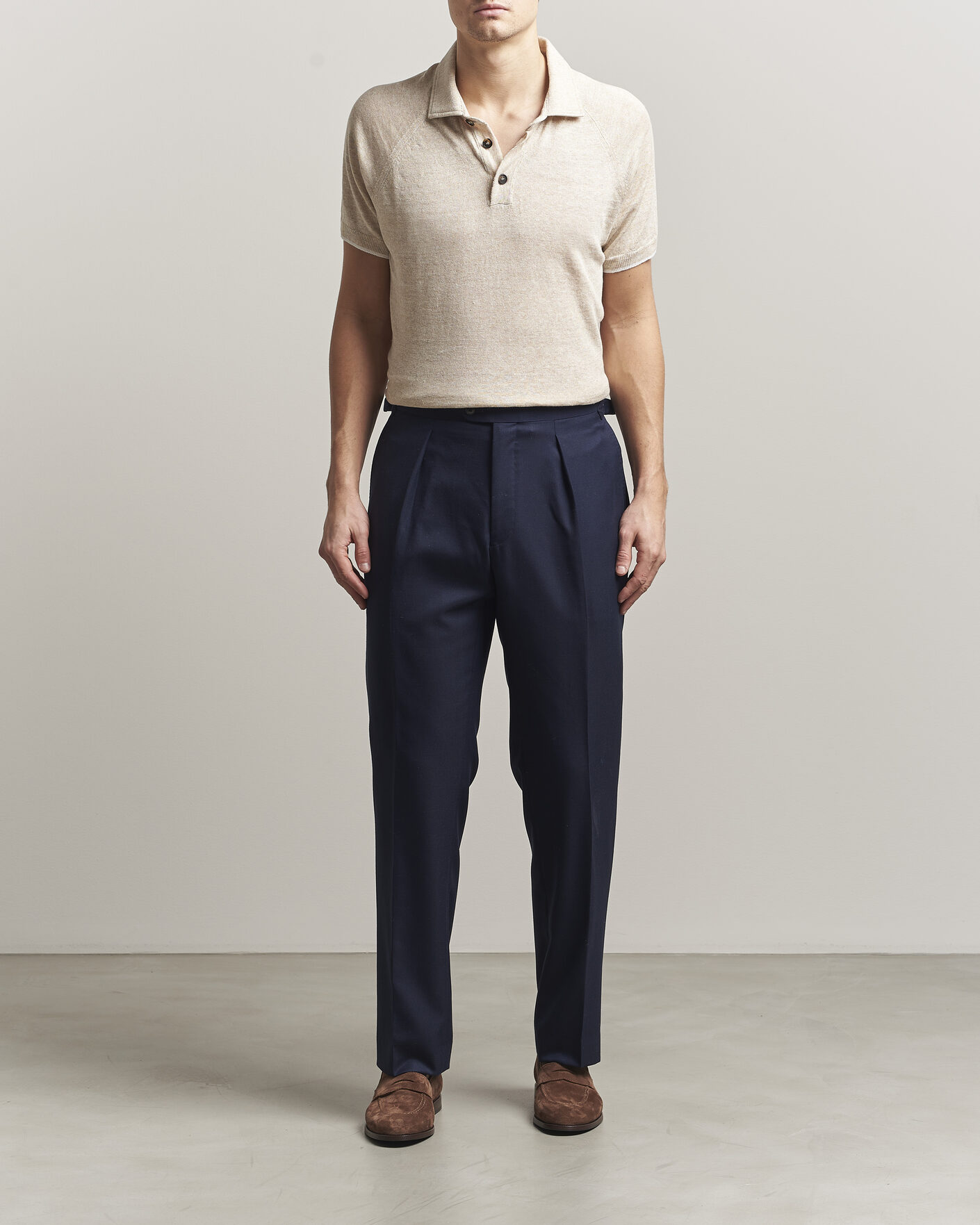 Hombres | Polos | Kiton | Linen Raglan Polo Shirt Ecru
