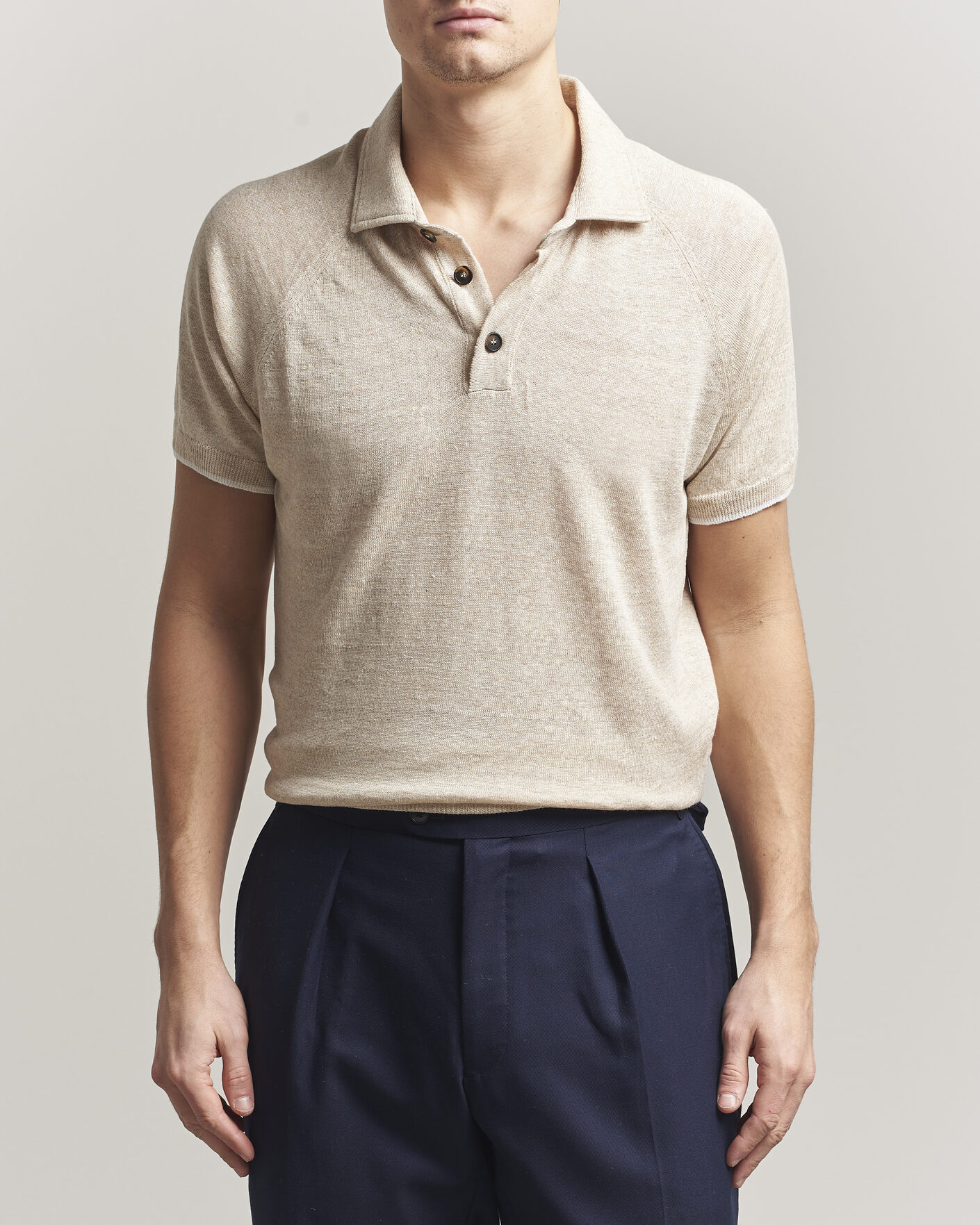Hombres | Polos | Kiton | Linen Raglan Polo Shirt Ecru