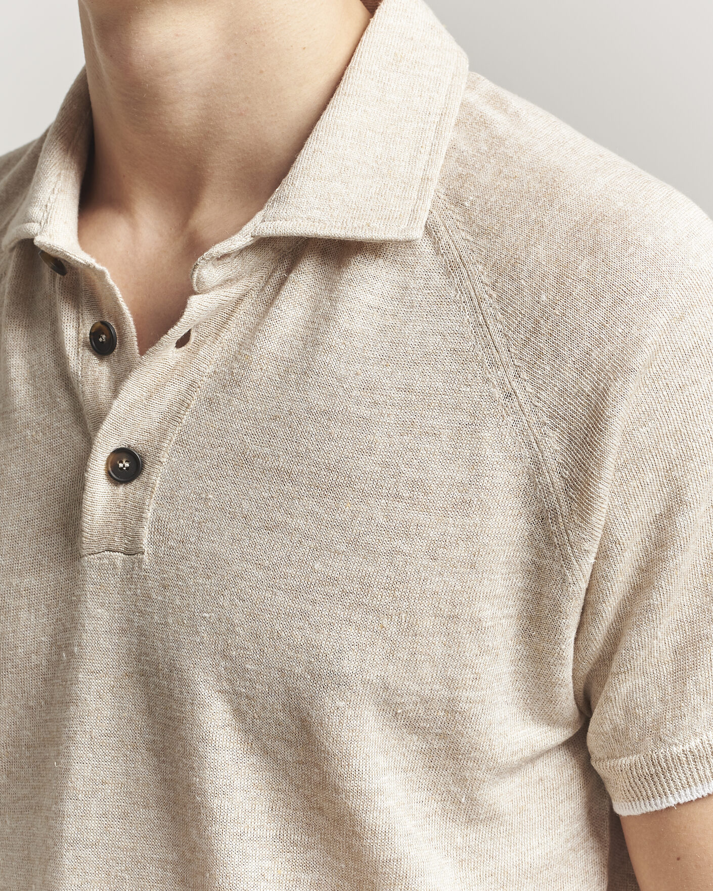 Hombres | Polos | Kiton | Linen Raglan Polo Shirt Ecru