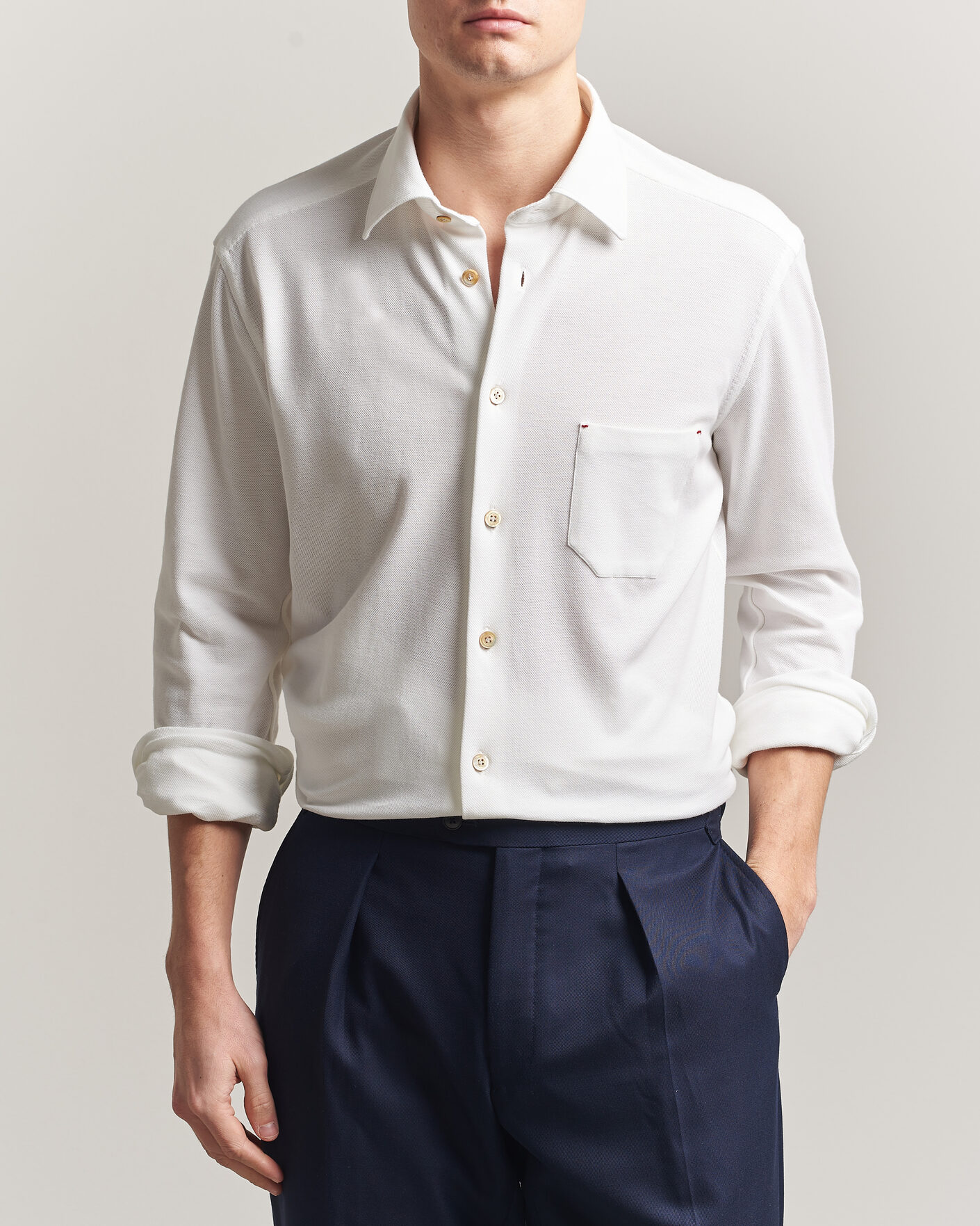 Hombres | Camisas | Kiton | Jersey Piquet Shirt White