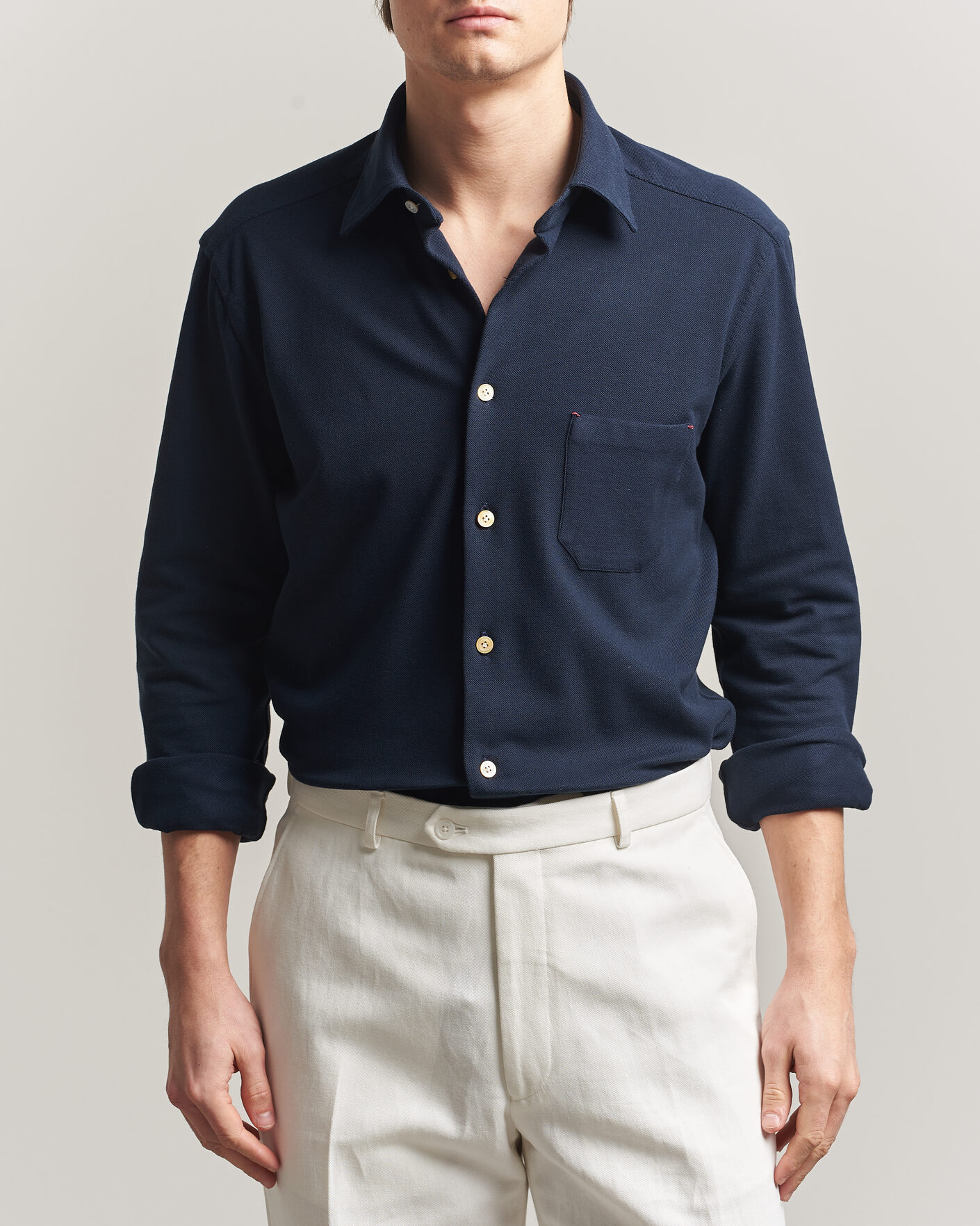 Hombres | Camisas | Kiton | Jersey Piquet Shirt Navy