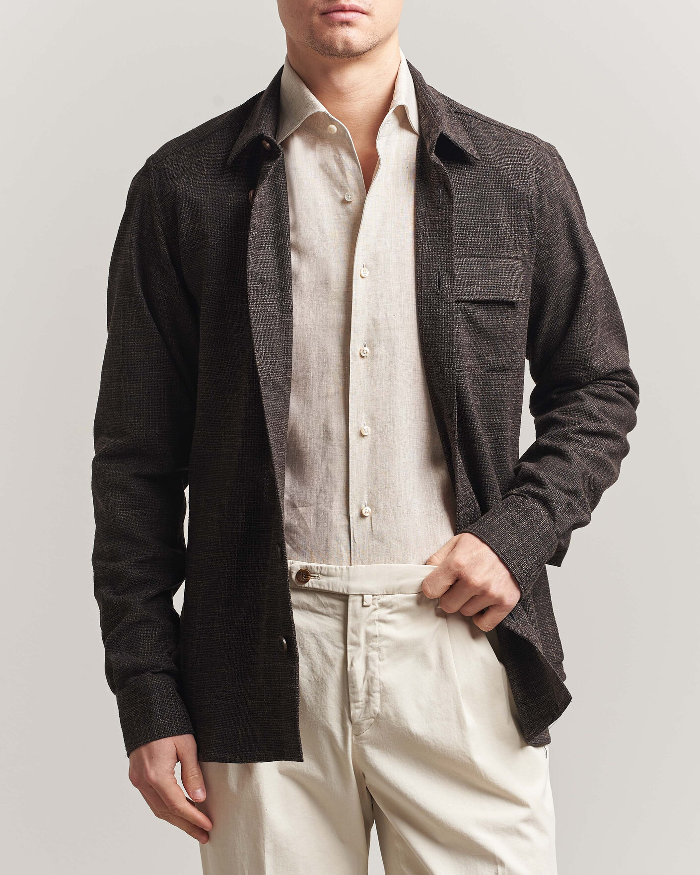 Hombres | Camisas | Kiton | Virgin Wool Overshirt Dark Brown