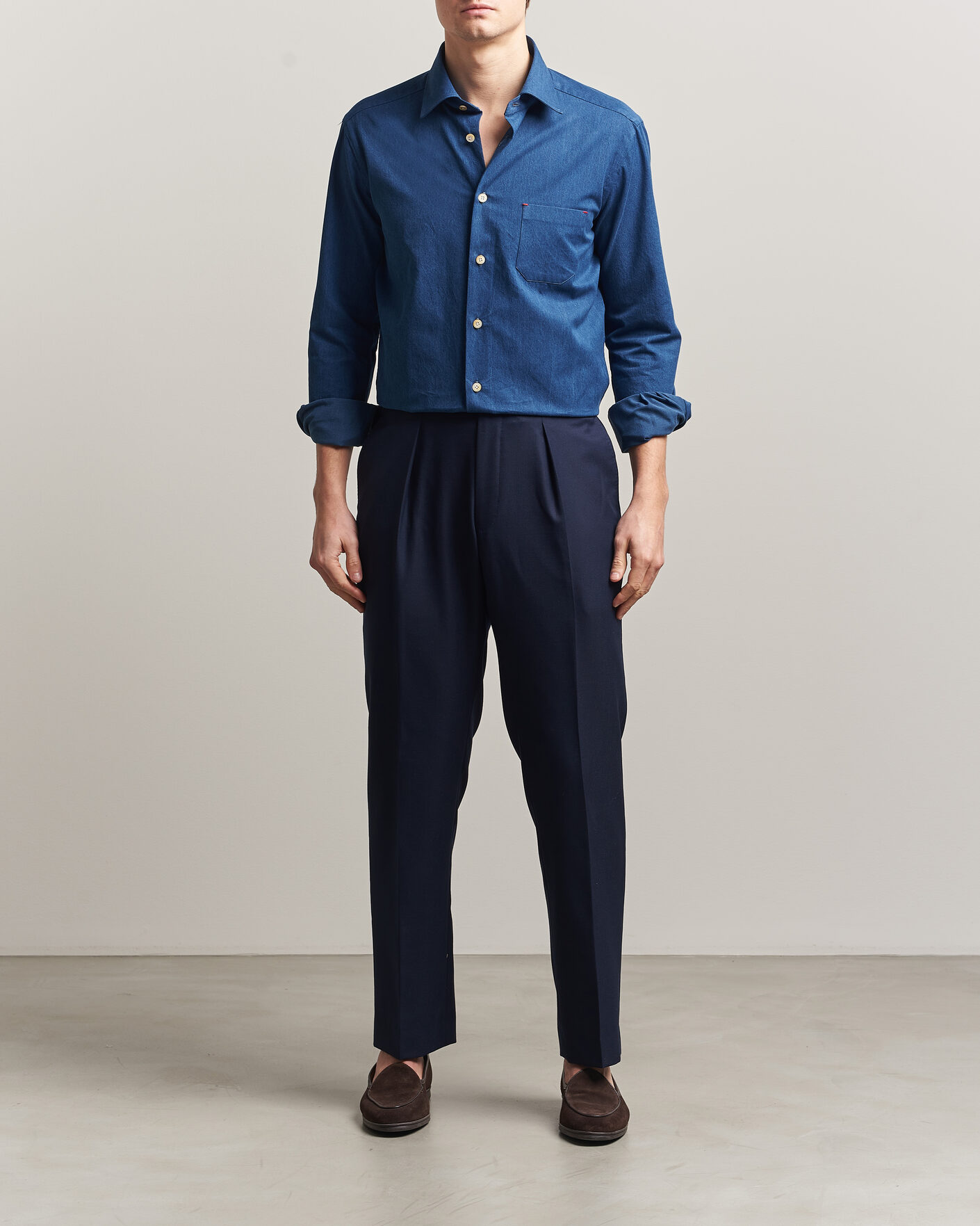 Hombres | Camisas | Kiton | Denim Sport Shirt Medium Blue