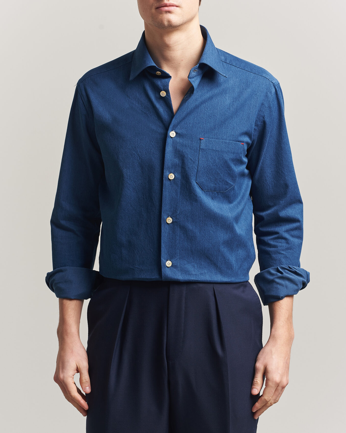 Hombres | Camisas | Kiton | Denim Sport Shirt Medium Blue