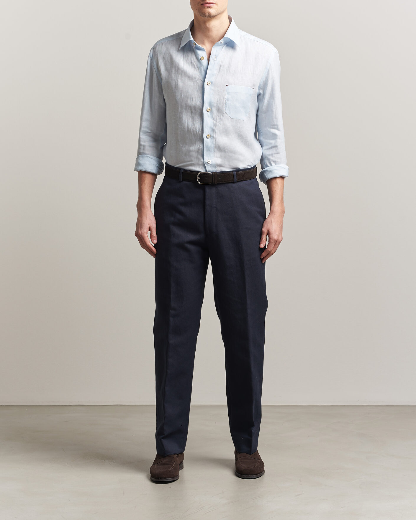 Hombres | Camisas | Kiton | Linen Sport Shirt Light Blue