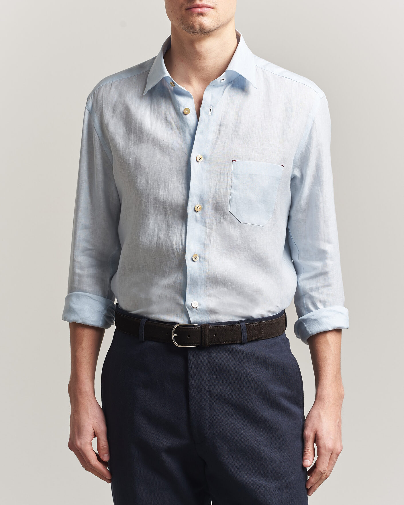 Hombres | Camisas | Kiton | Linen Sport Shirt Light Blue