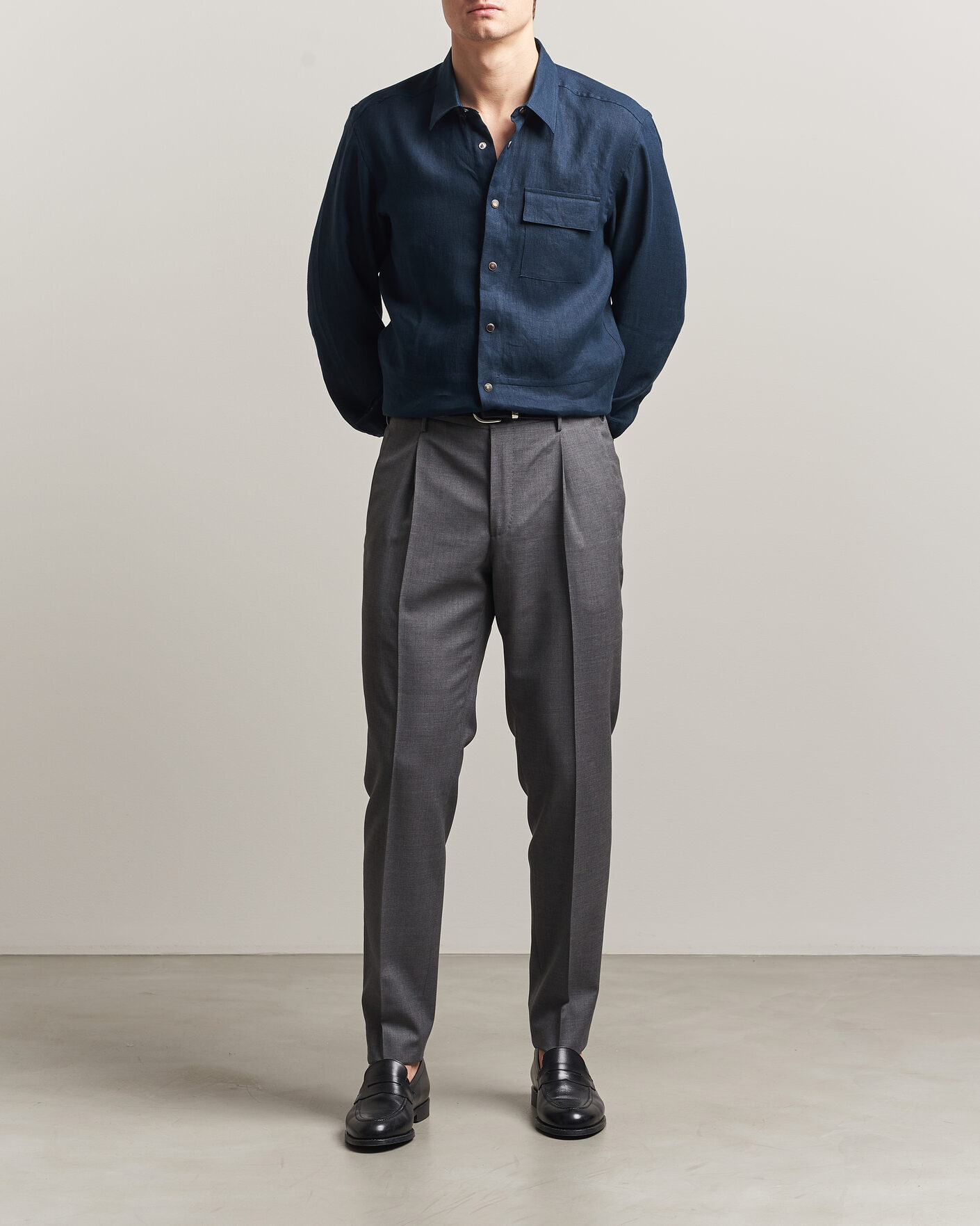 Hombres | Camisas | Kiton | Linen Overshirt Navy