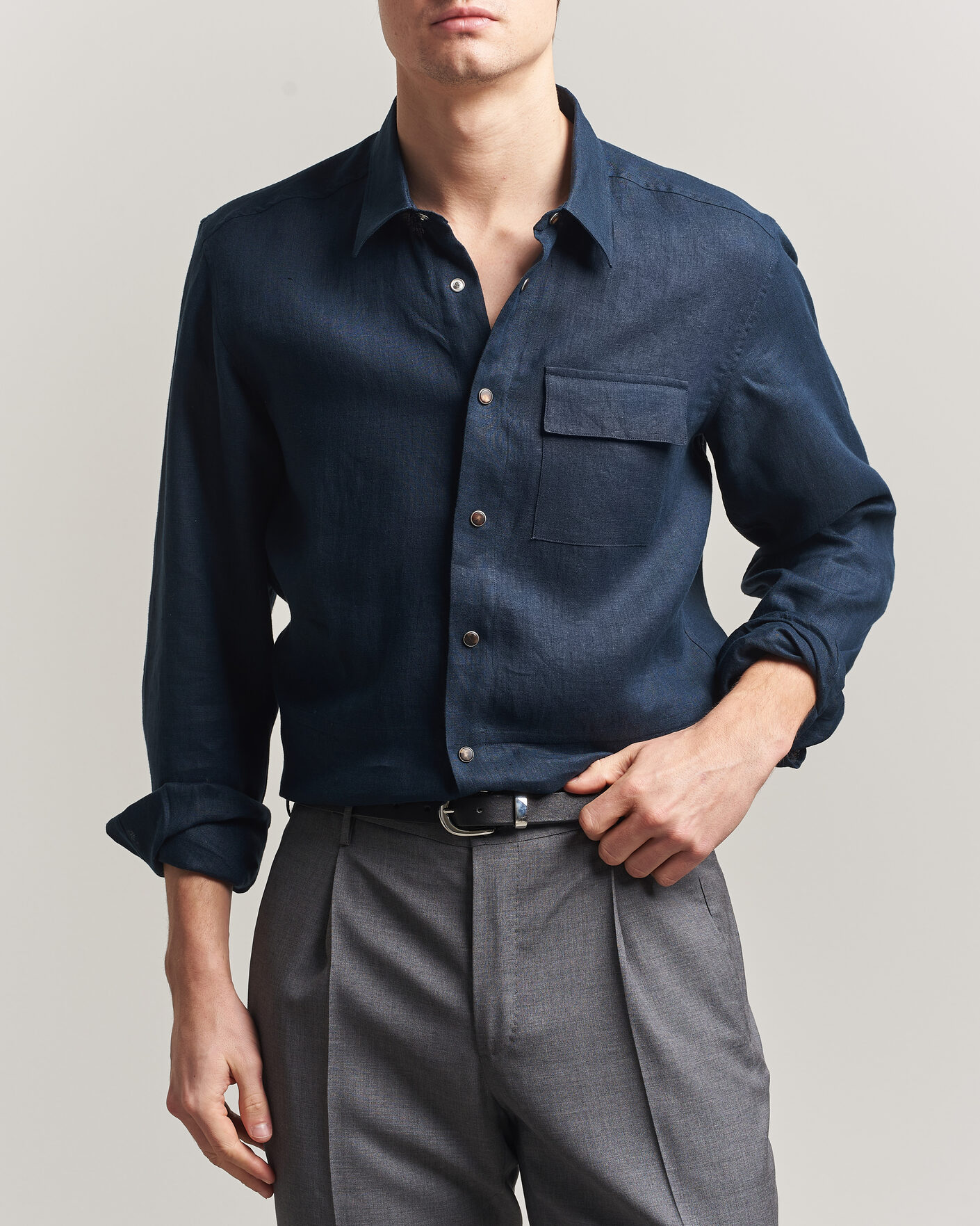 Hombres | Camisas | Kiton | Linen Overshirt Navy