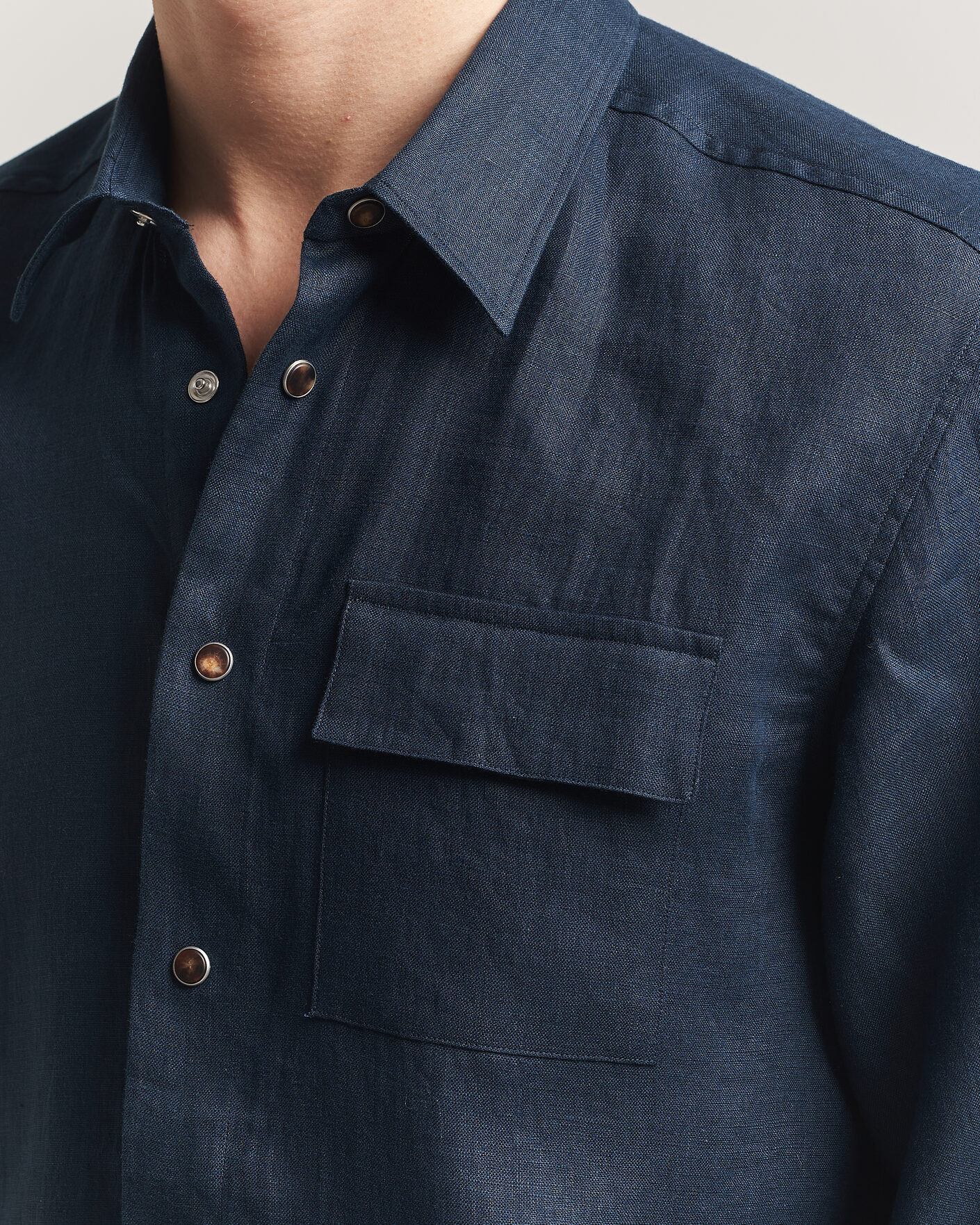 Hombres | Camisas | Kiton | Linen Overshirt Navy