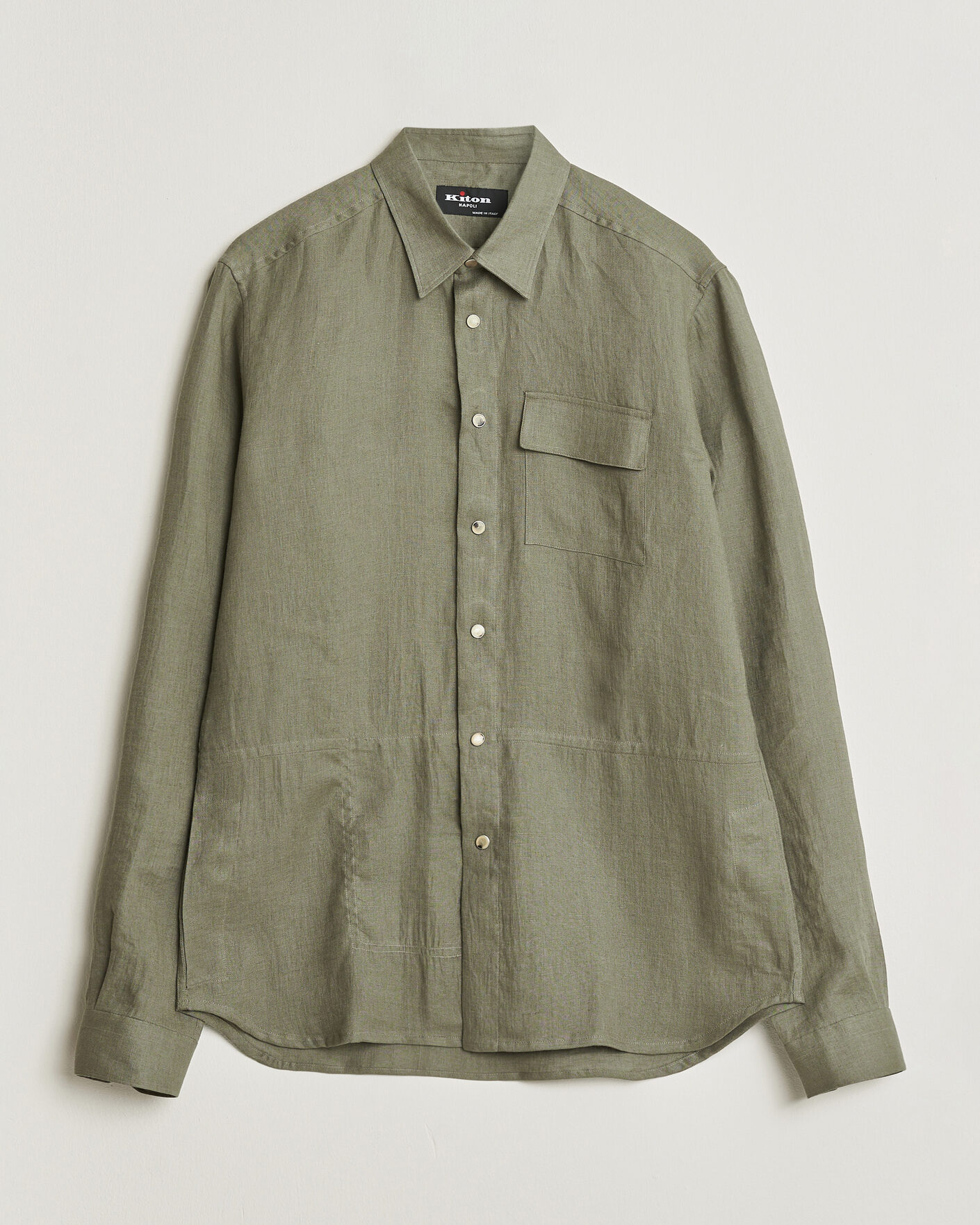 Hombres | Camisas | Kiton | Linen Overshirt Khaki