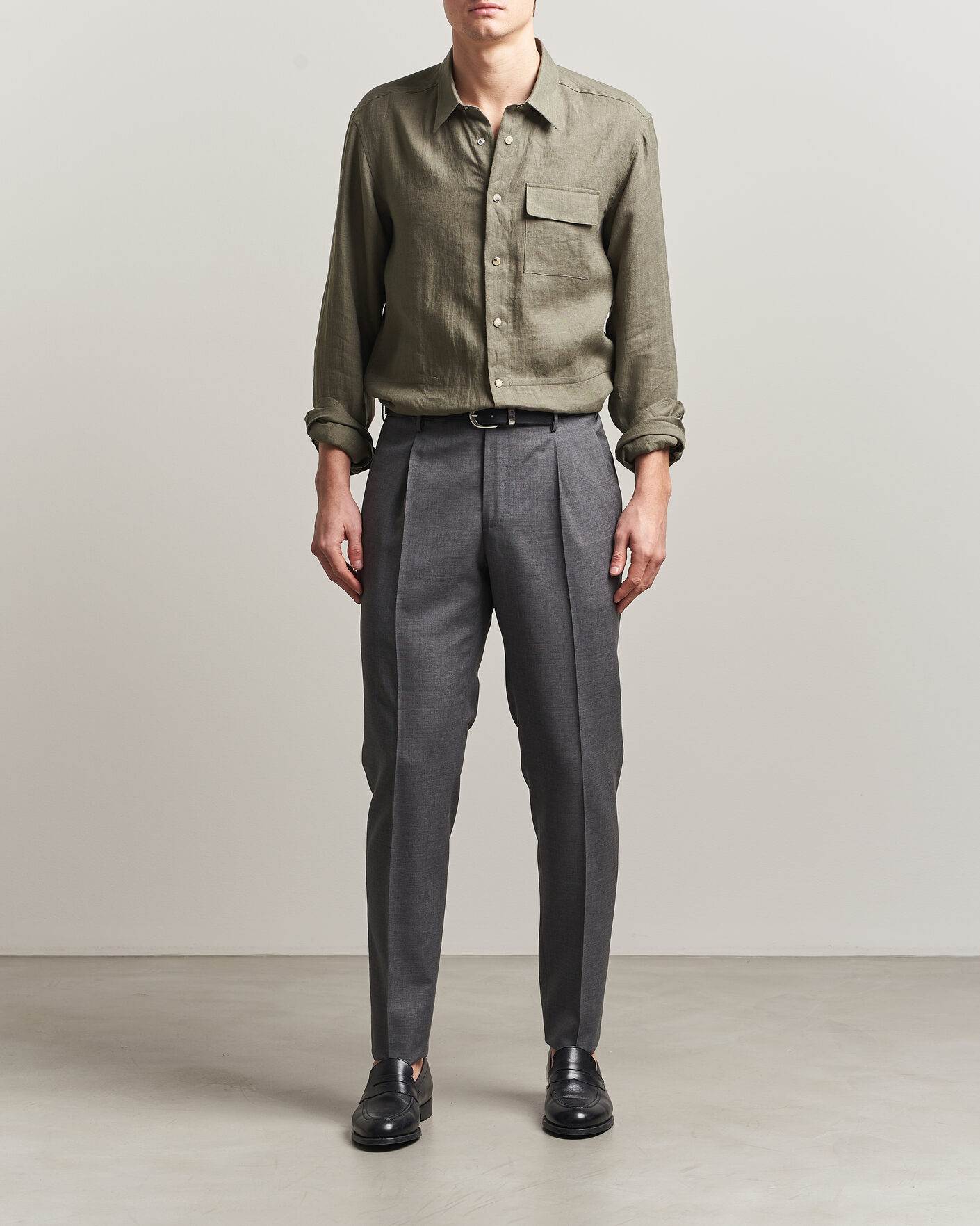 Hombres | Camisas | Kiton | Linen Overshirt Khaki