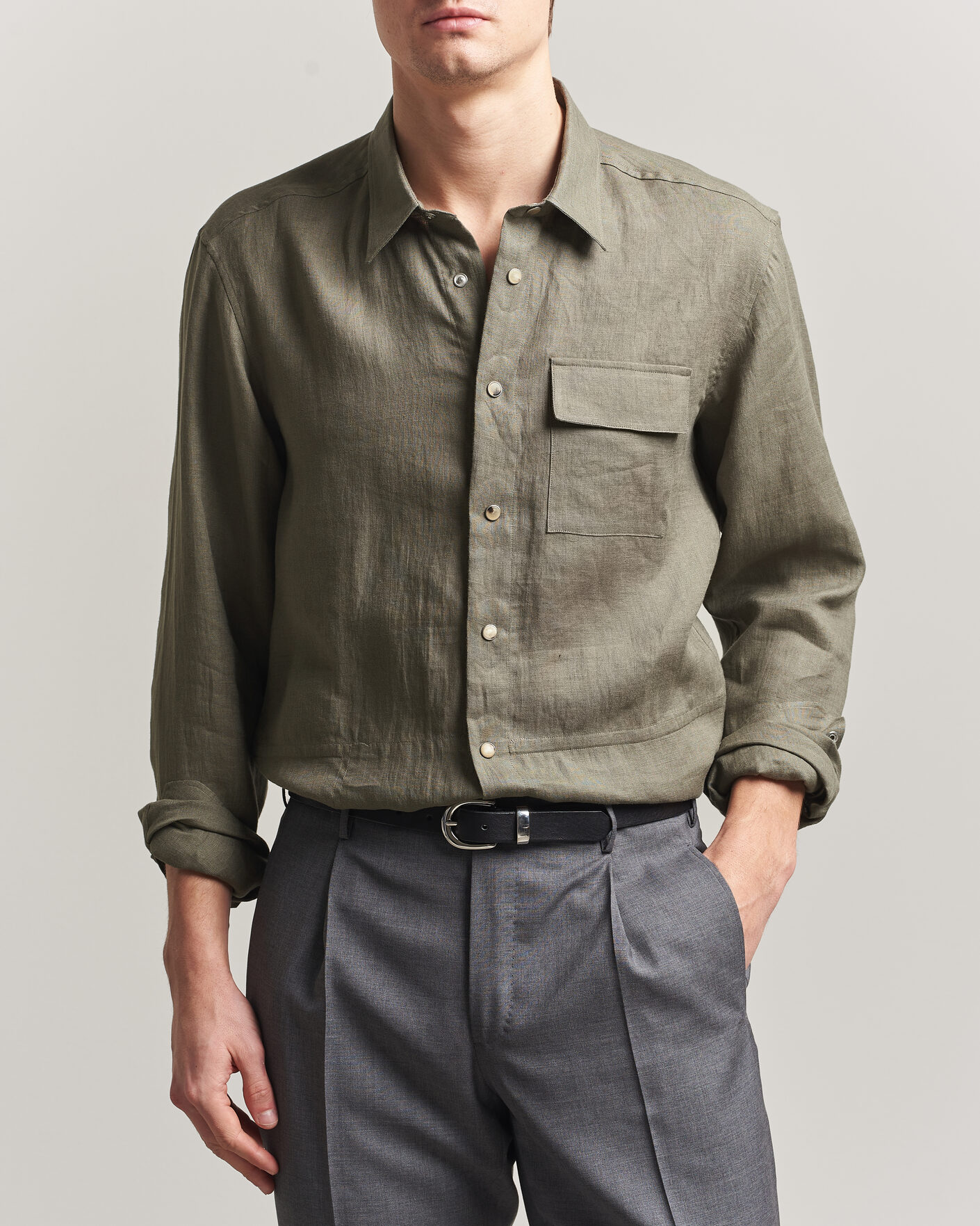Hombres | Camisas | Kiton | Linen Overshirt Khaki