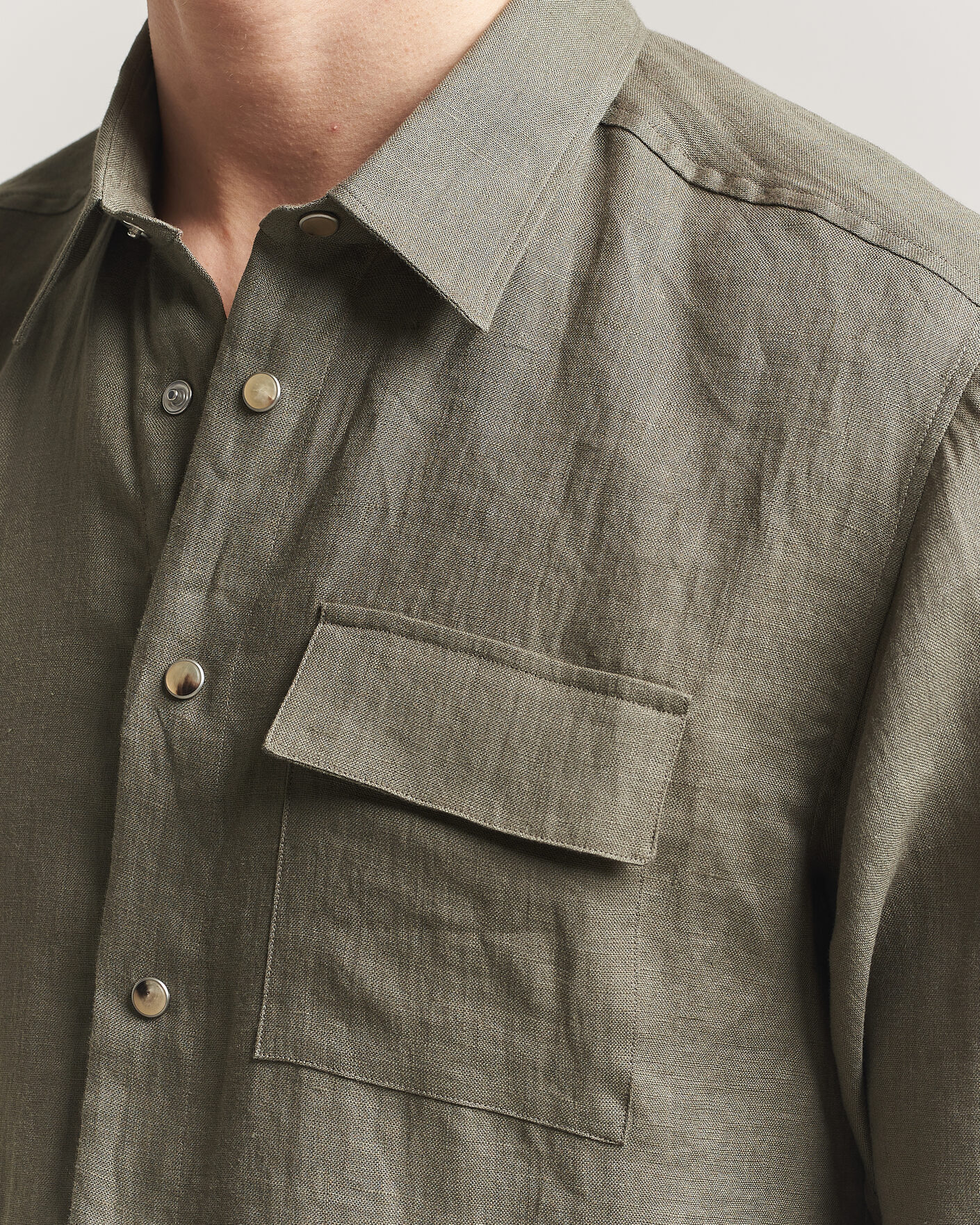 Hombres | Camisas | Kiton | Linen Overshirt Khaki