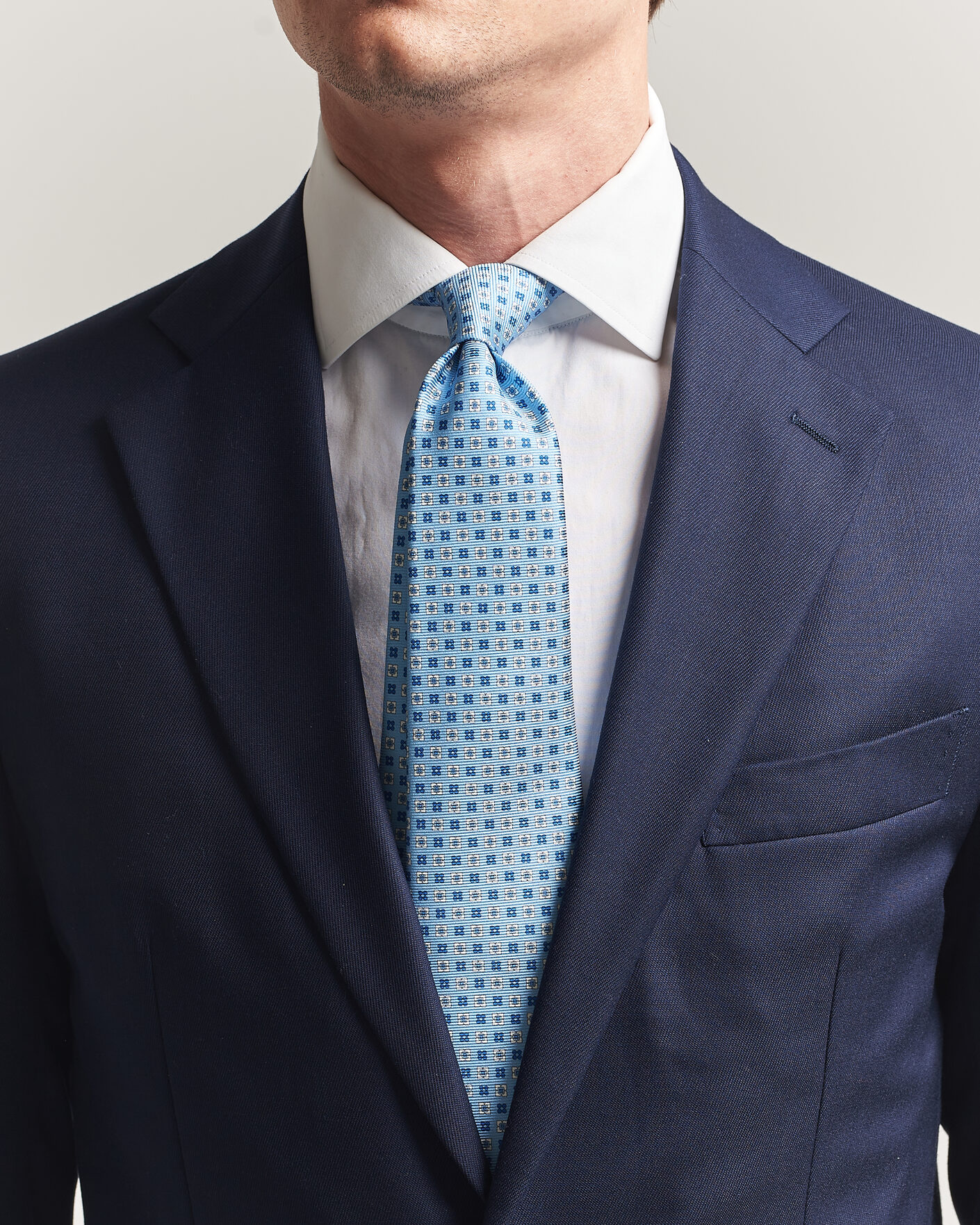 Hombres | Corbatas | Kiton | Printed Flower Silk Tie Light Blue