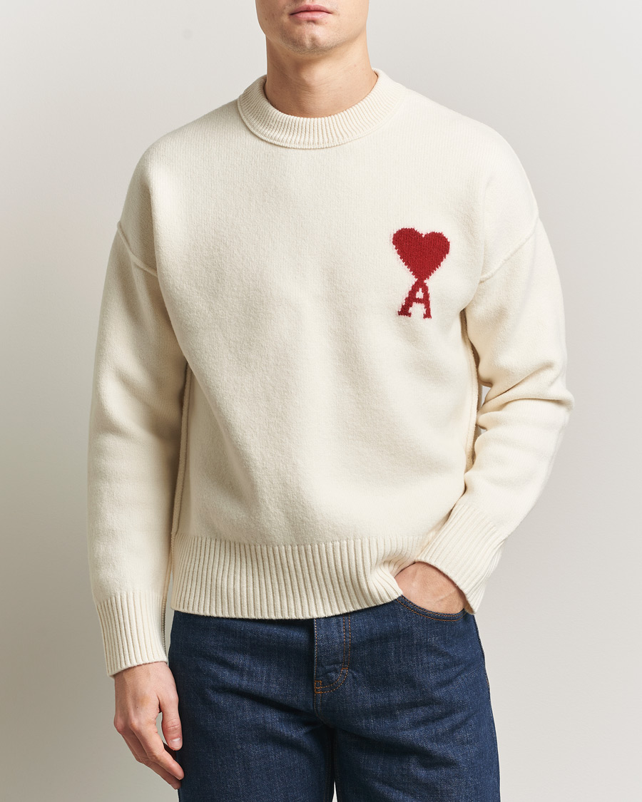 Hombres | Jerséis y prendas de punto | AMI | Big Heart Wool Sweater Ecru