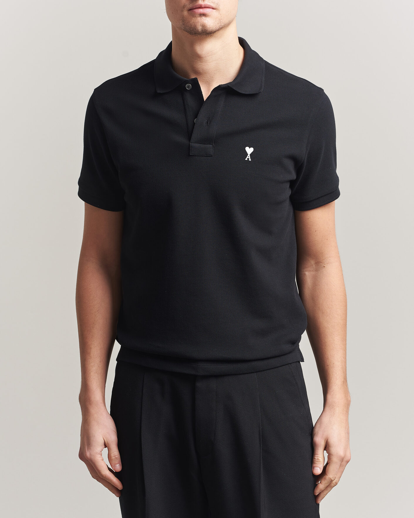 Hombres | Polos | AMI | Contrast Heart Logo Polo Black