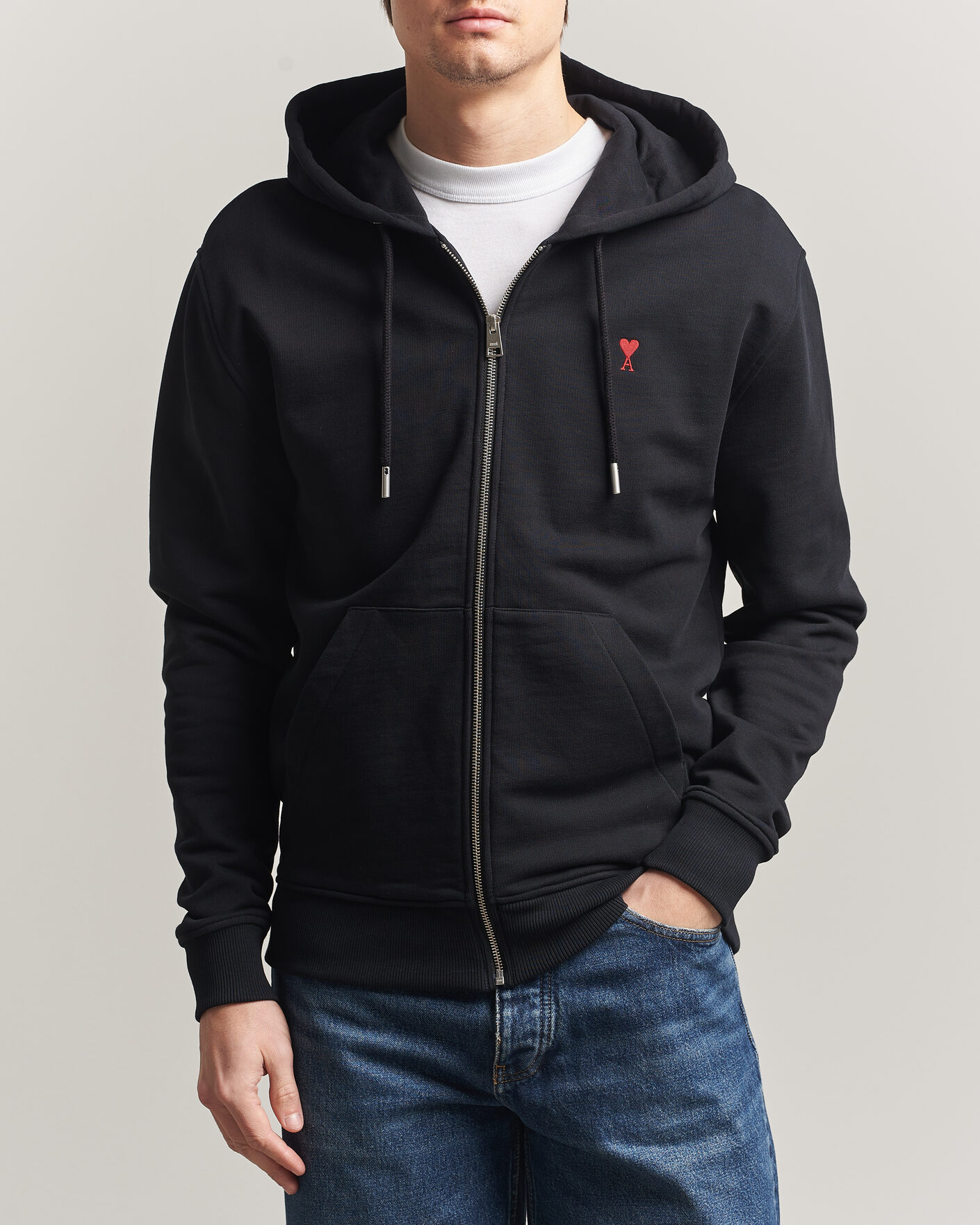 Hombres | Jerséis y prendas de punto | AMI | Heart Logo Full Zip Hoodie Black