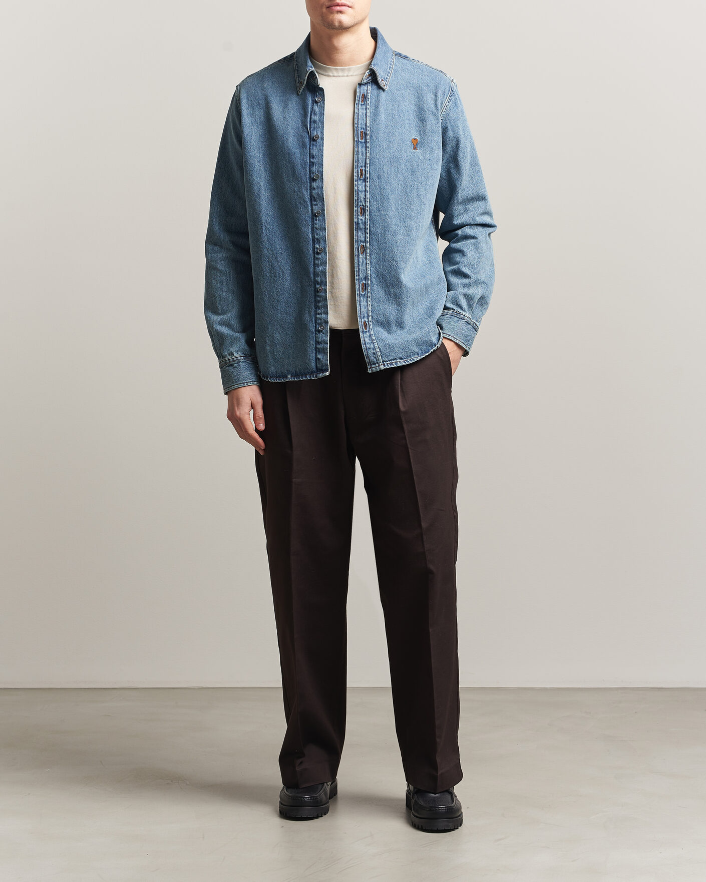 Hombres | Camisas | AMI | Denim Overshirt Used Blue