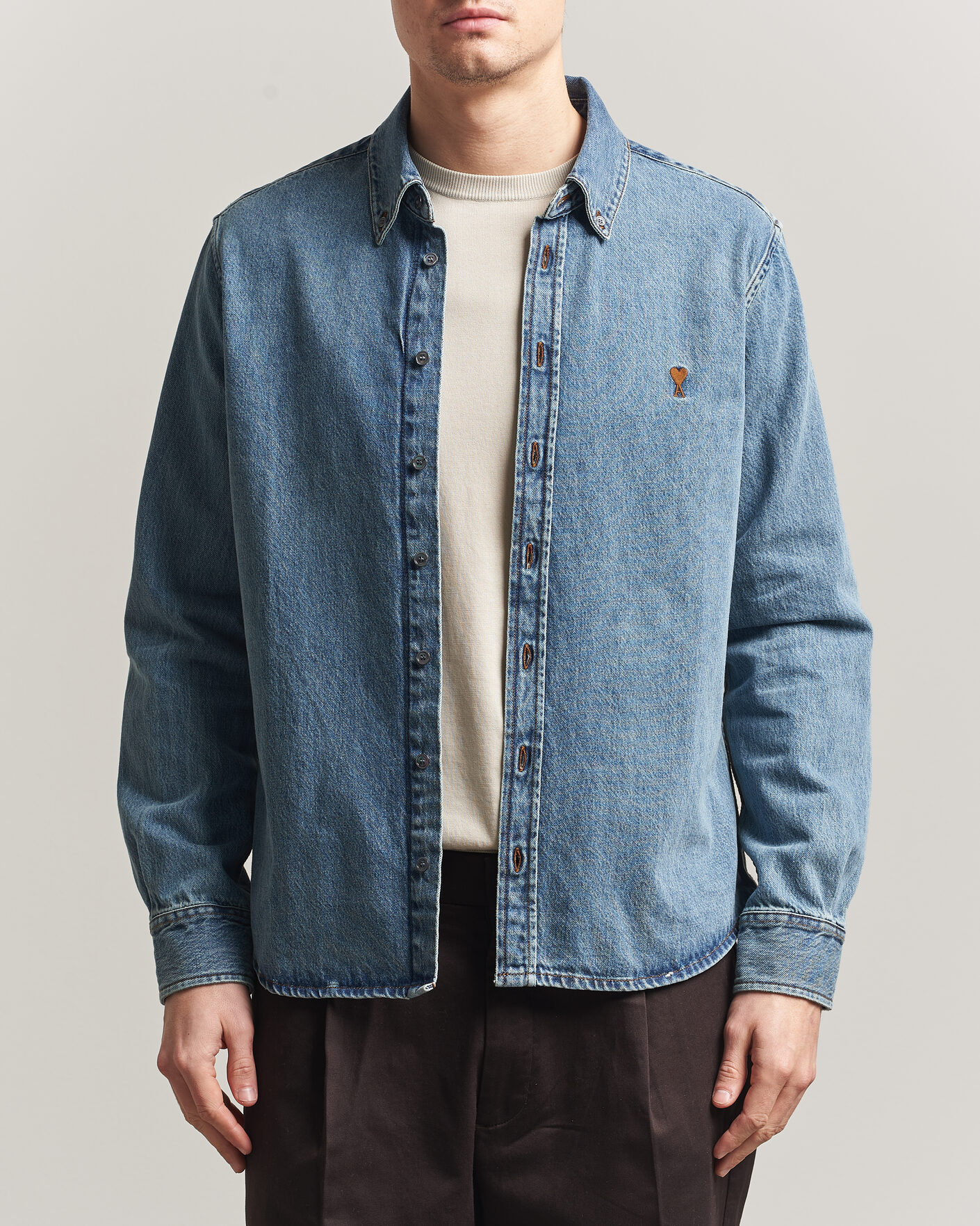 Hombres | Camisas | AMI | Denim Overshirt Used Blue