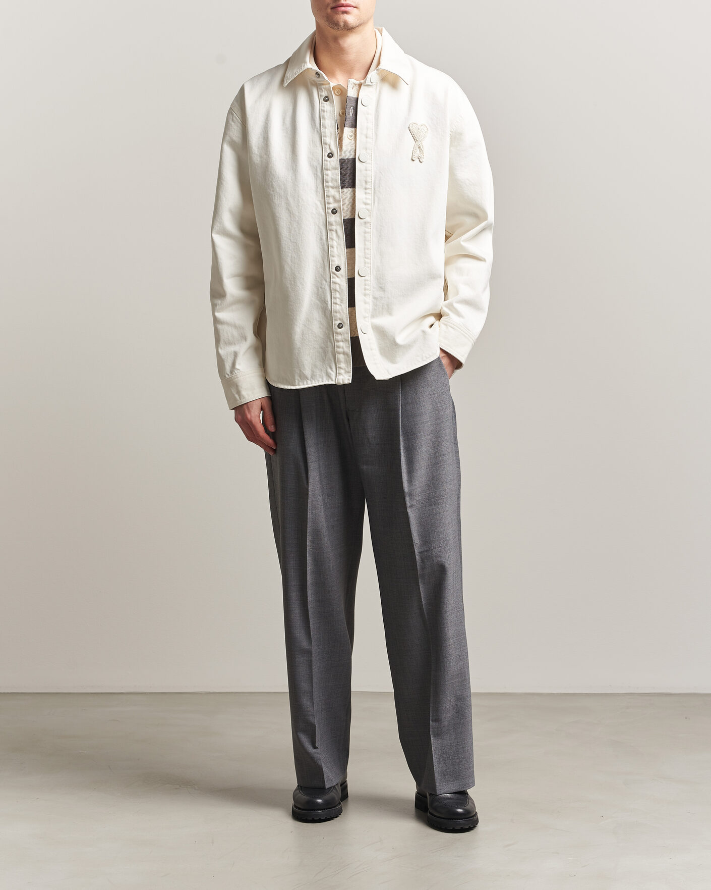 Hombres | Camisas | AMI | Cotton Twill Overshirt Creme