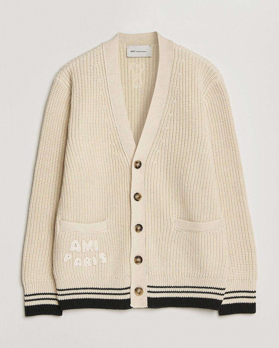 Hombres | Jerséis y prendas de punto | AMI | Wool/Cotton Ribbed Cardigan Creme