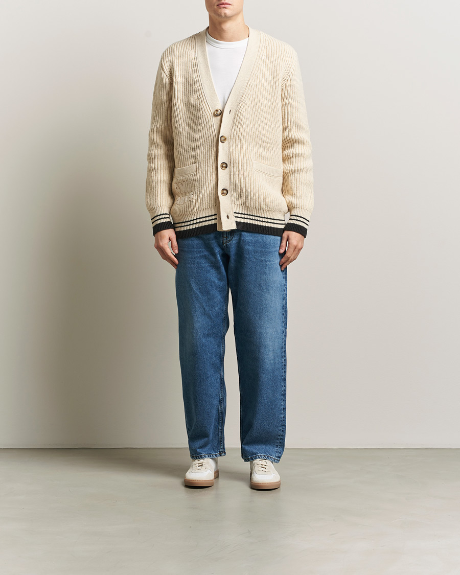 Hombres | Jerséis y prendas de punto | AMI | Wool/Cotton Ribbed Cardigan Creme