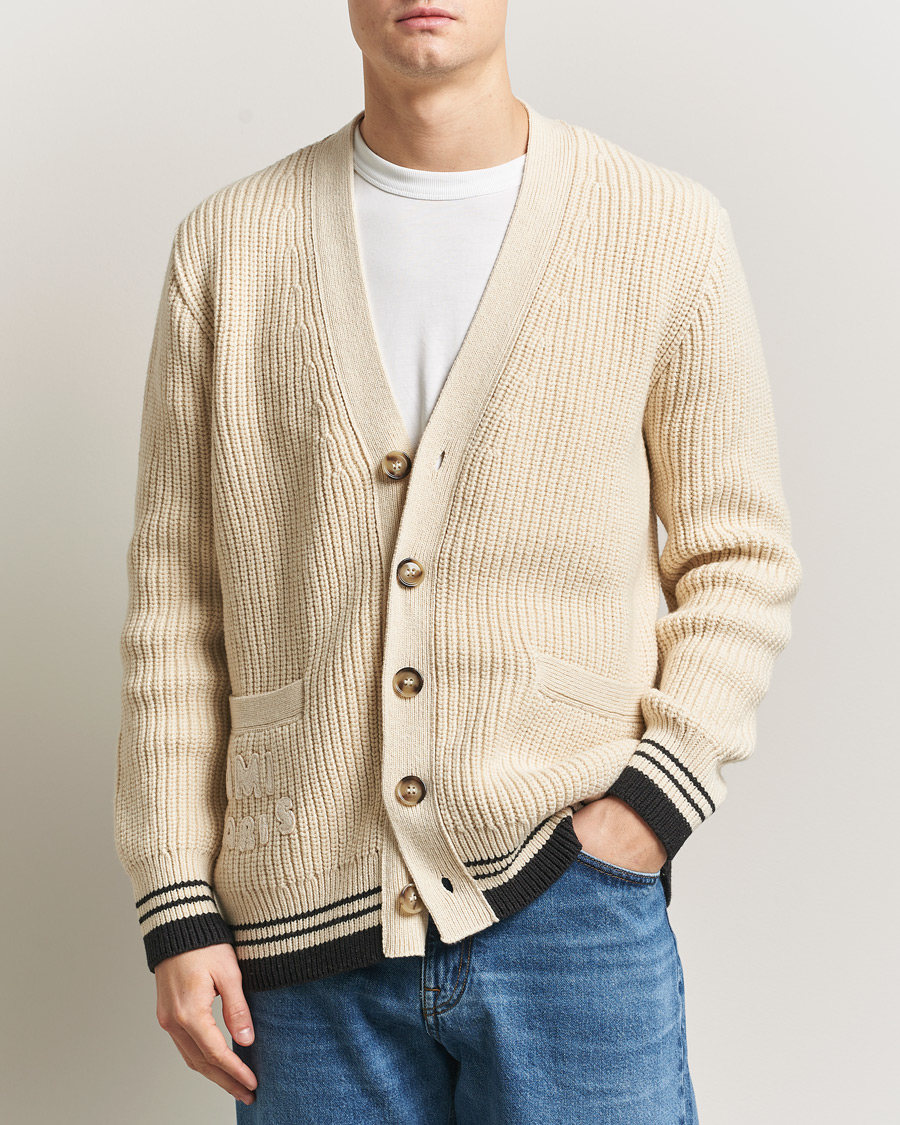 Hombres | Jerséis y prendas de punto | AMI | Wool/Cotton Ribbed Cardigan Creme